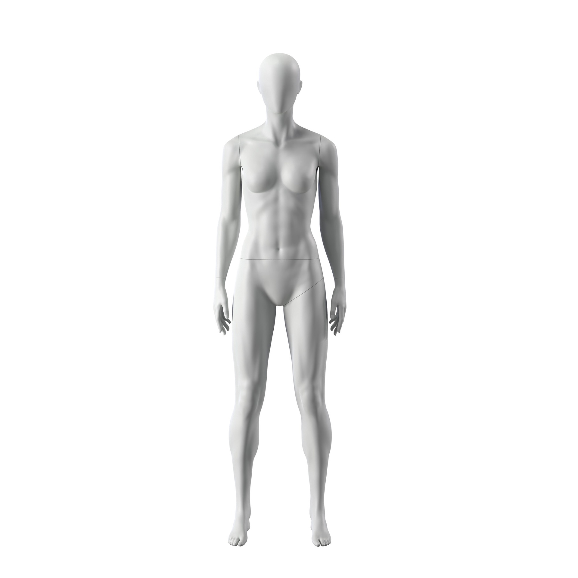 BINK - Mannequin sportif, femme, gris, tête abstraite, pose debout 01