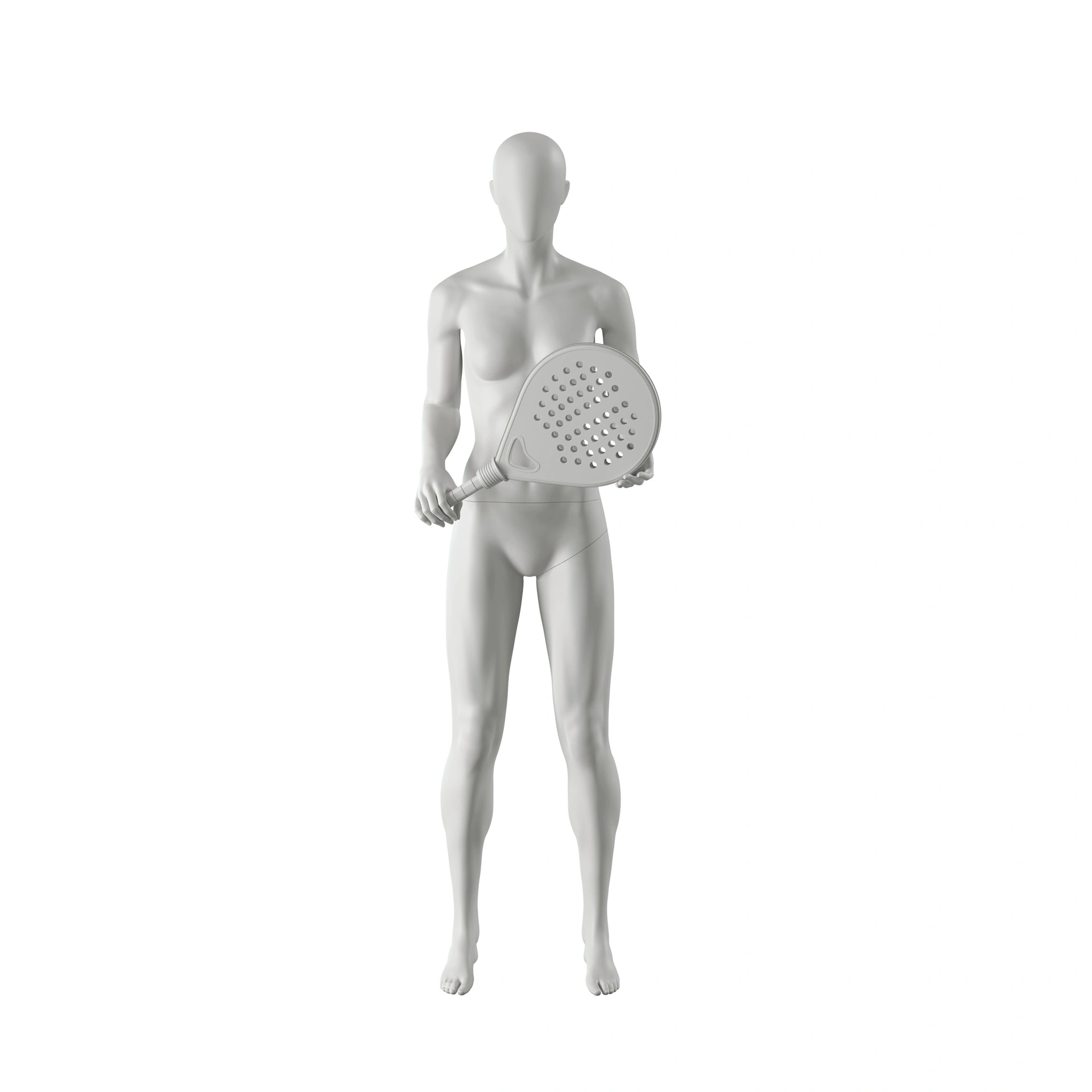 BINK - Maniquí de deporte tenis, mujer, gris, cabeza abstracta, postura de pie 02