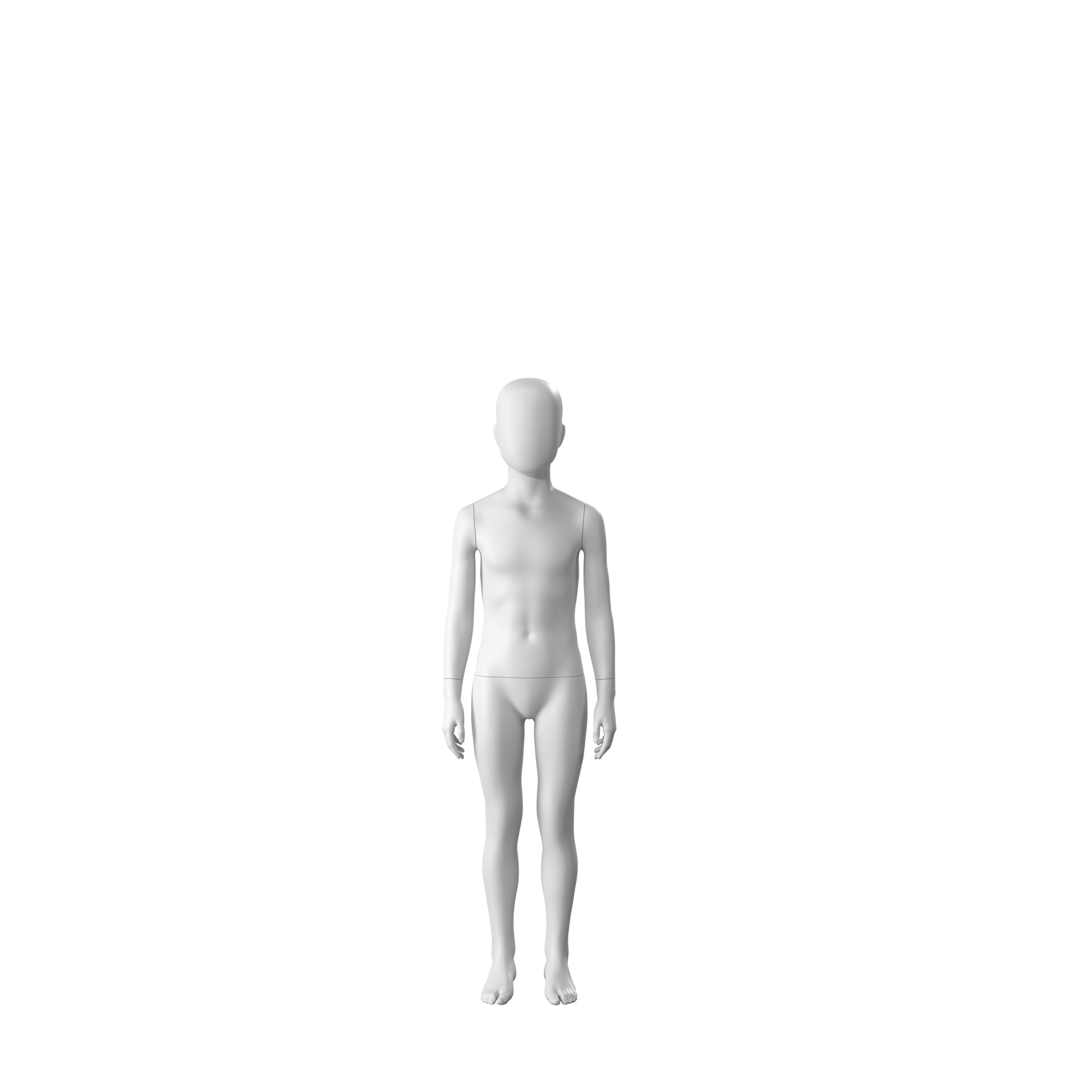 Maniquí infantil abstracto blanco, con cabeza abstracta, de 8 años, en blanco, postura CM308.