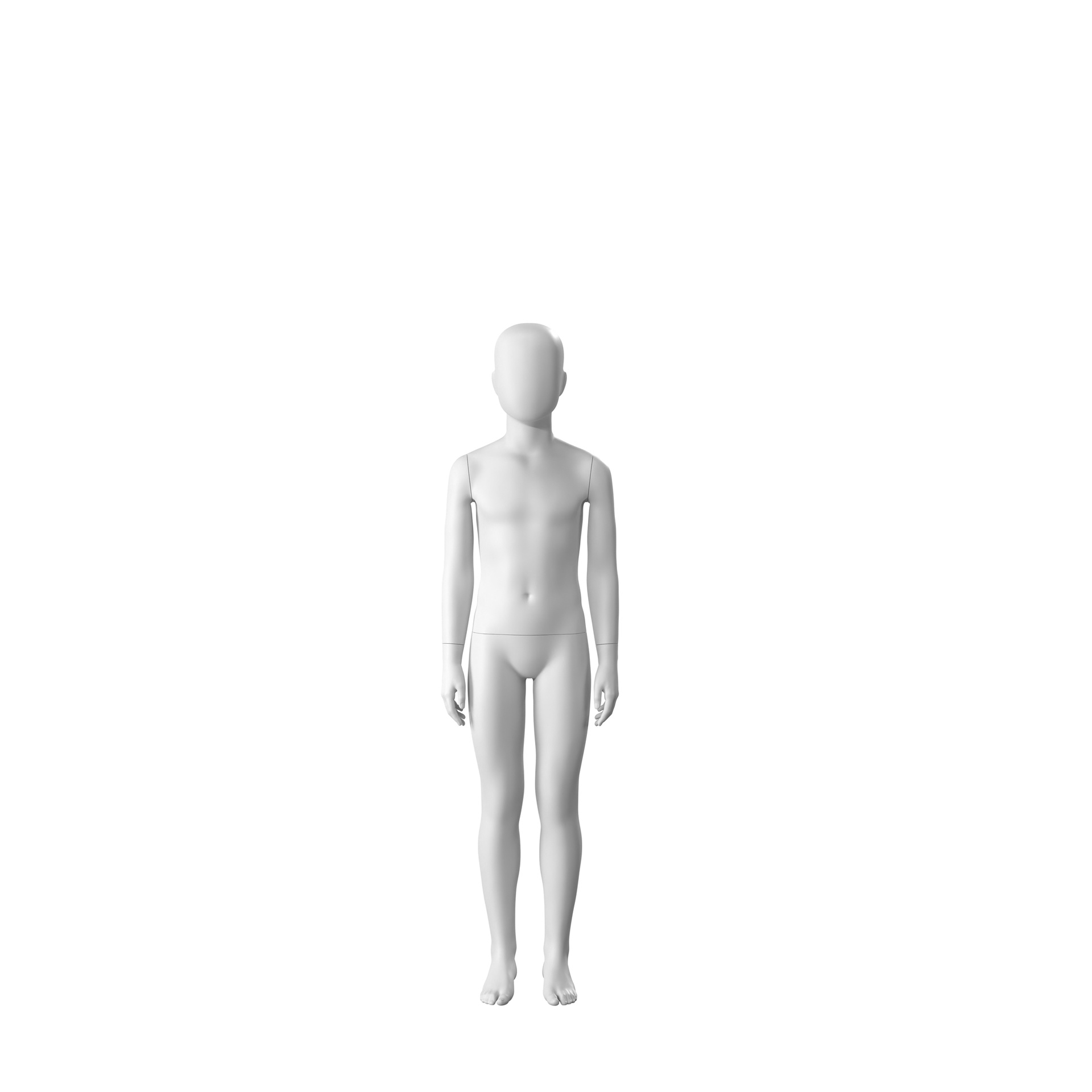 Maniquí infantil abstracto blanco, con cabeza abstracta, de 10 años, en blanco, postura CM310.