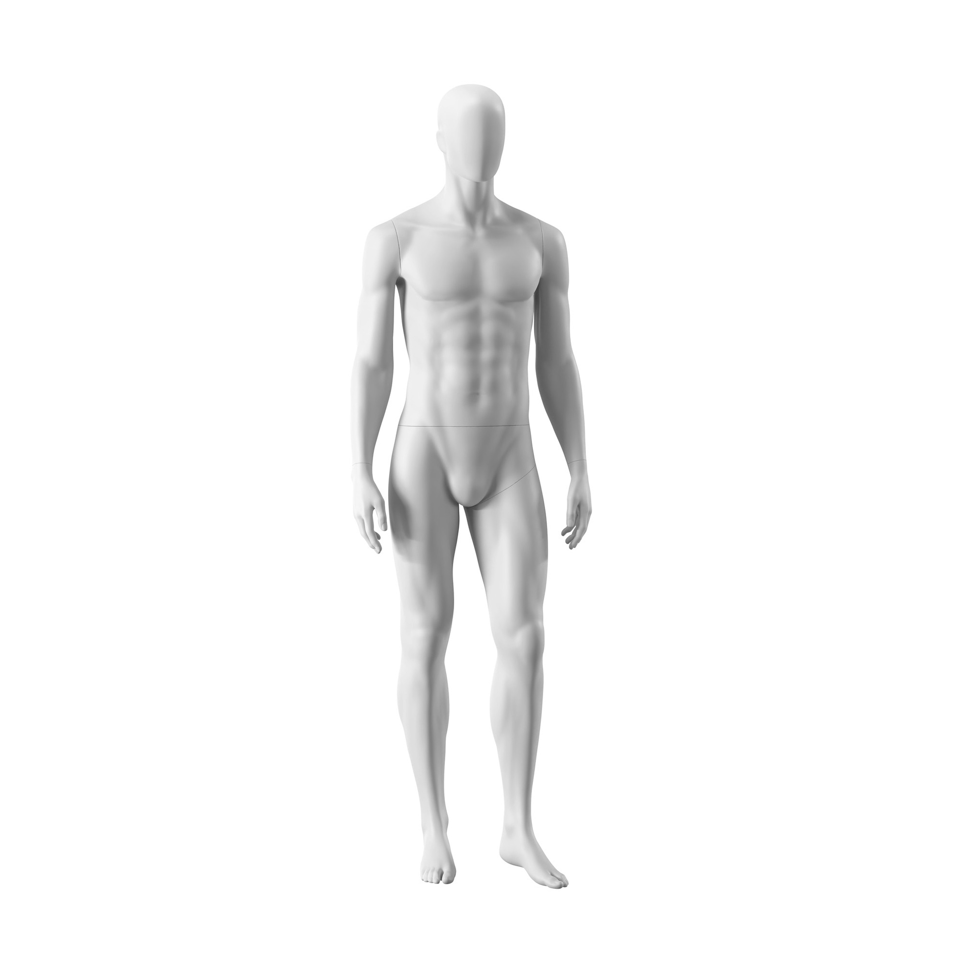 BINK - Mannequin homme abstrait blanc, avec tête abstraite, socle en métal blanc époxy, pose MM105