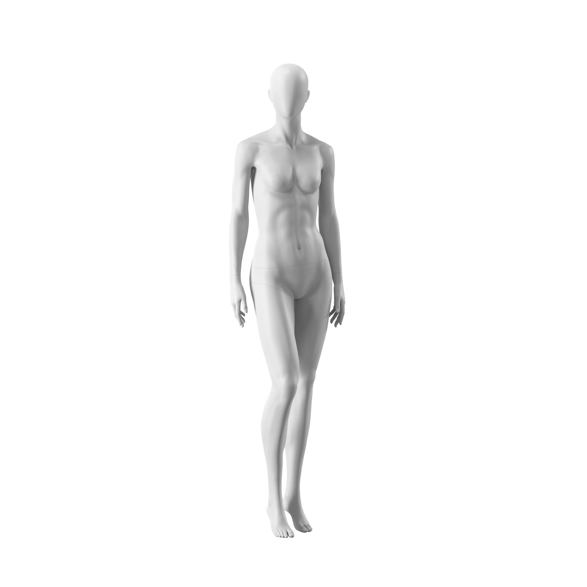 Maniquí femenino abstracto blanco, con cabeza abstracta, base de metal con acabado en polvo blanco, postura FM006