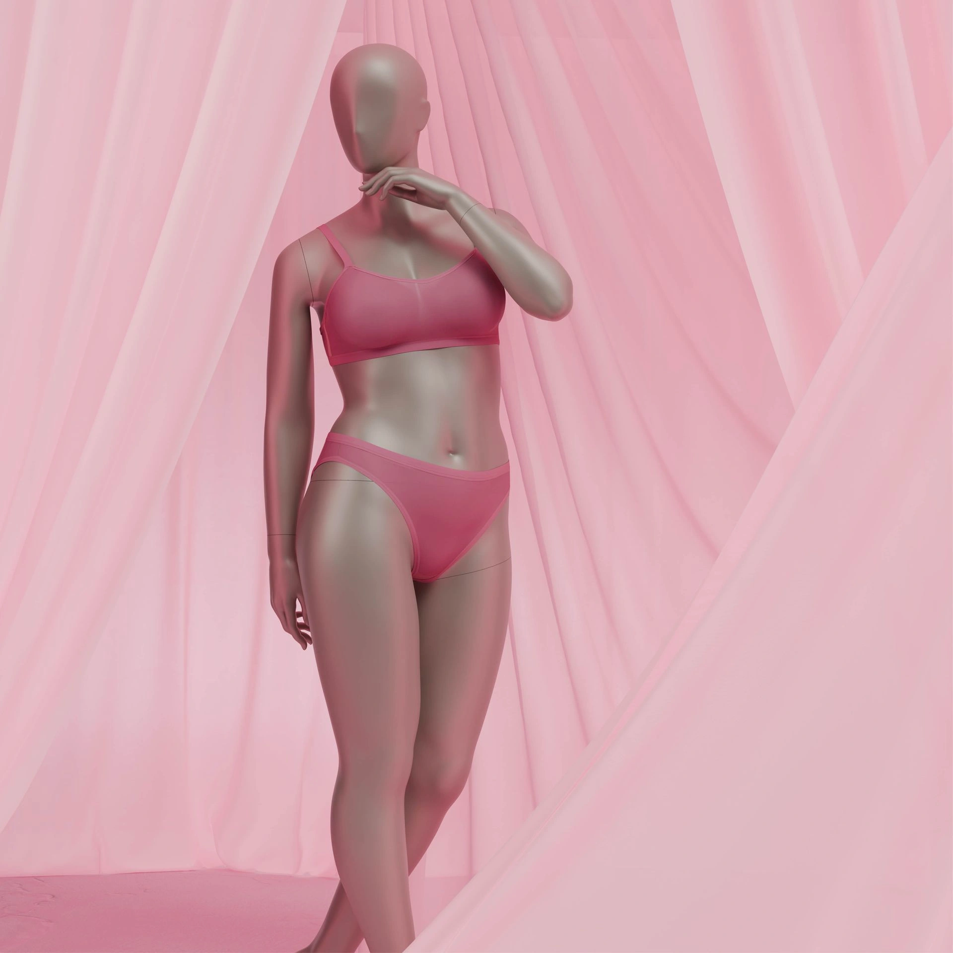 Paspop lingerie dame, volslank model, C-cup, metallic huidskleur, staande pose 21C