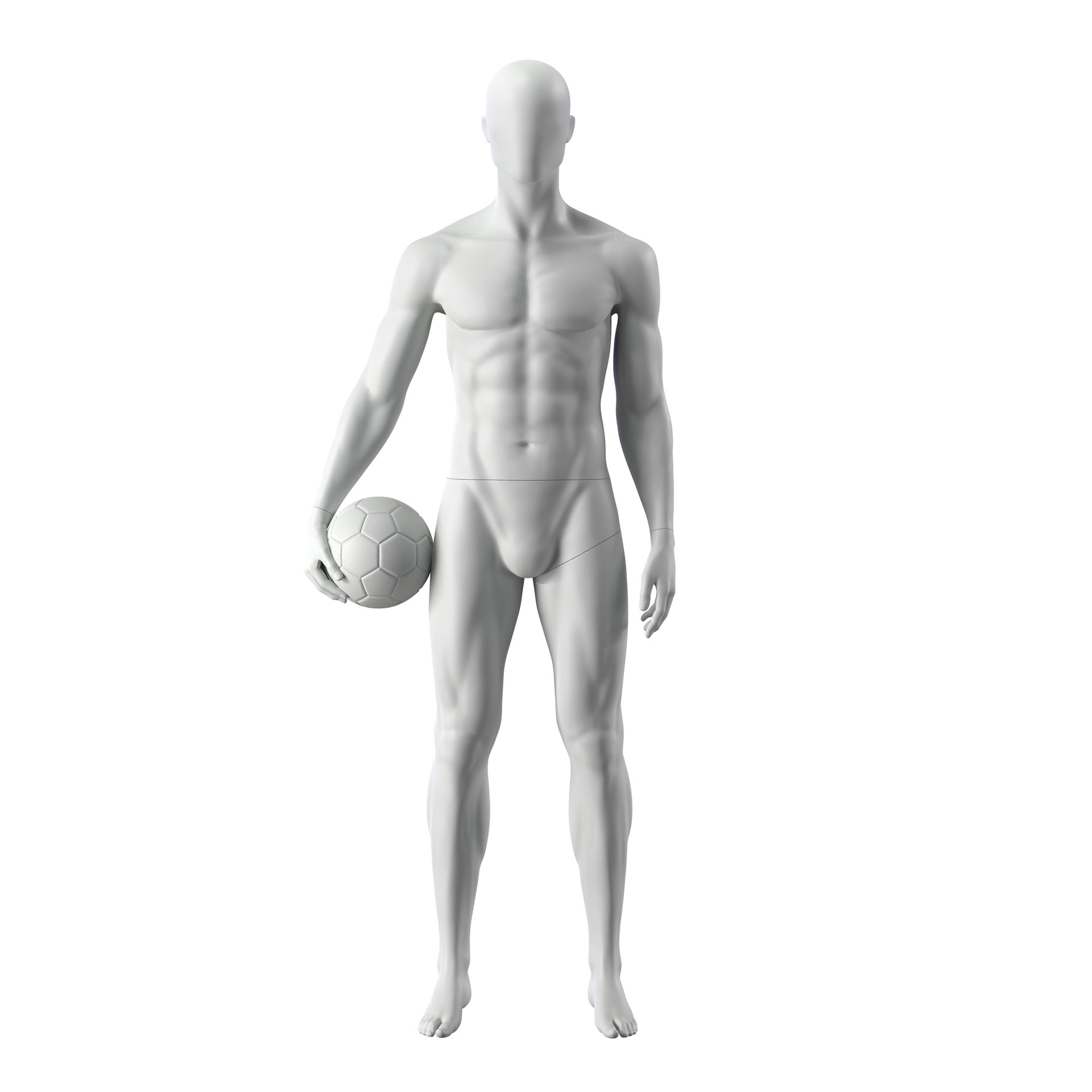 Soccer sport mannequin, male, grey, abstract head, standing pose 309