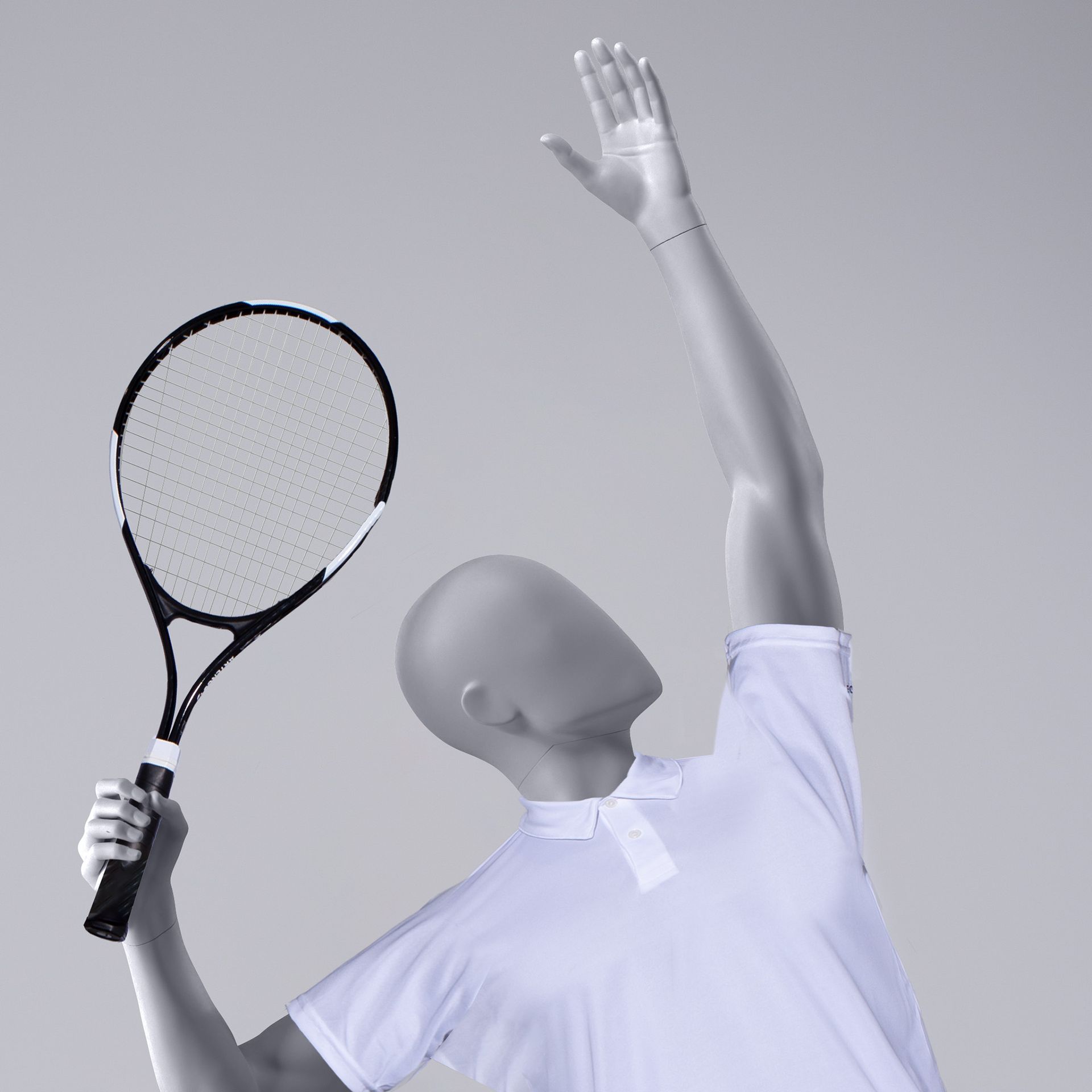 BINK - Tennis / Padel Schaufensterpuppe Herr, grau, abstrakter Kopf stehende Pose 313