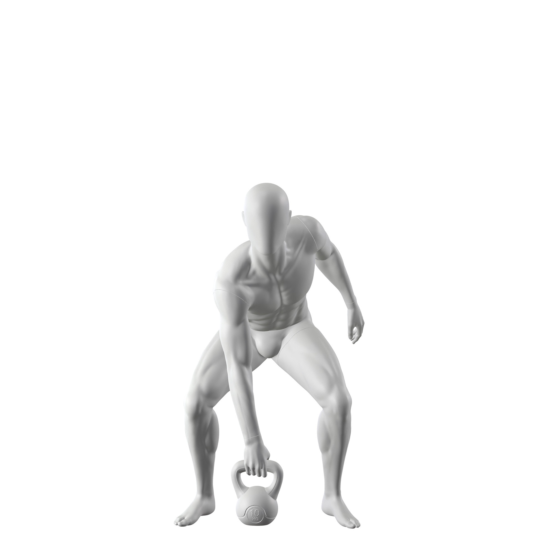 BINK - Kettlebell fitness sport mannequin, male, grey, abstract head, standing pose 315