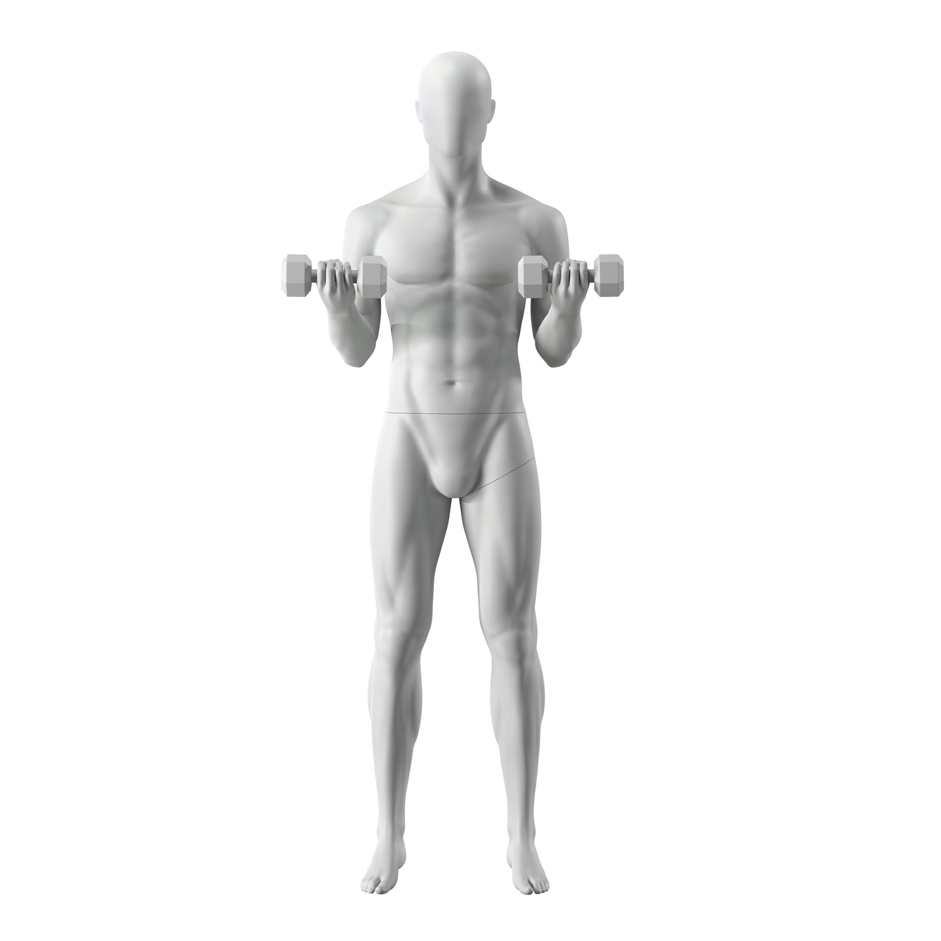 BINK - Fitness sport mannequin, male, grey, abstract head, standing pose 319