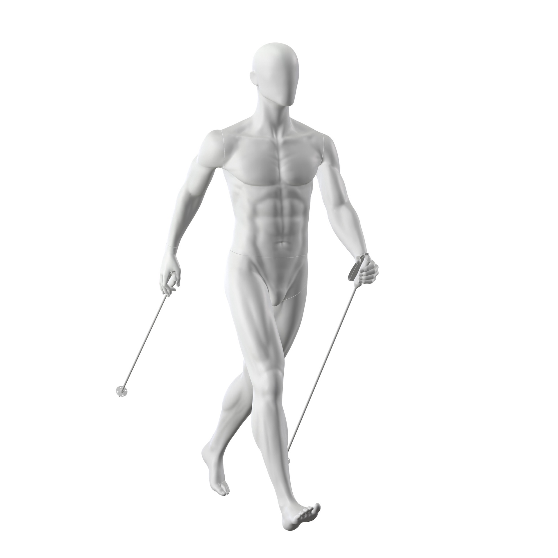 BINK - Nordic-Walking Schaufensterpuppe Herr, grau, abstrakter Kopf, stehende Pose 324