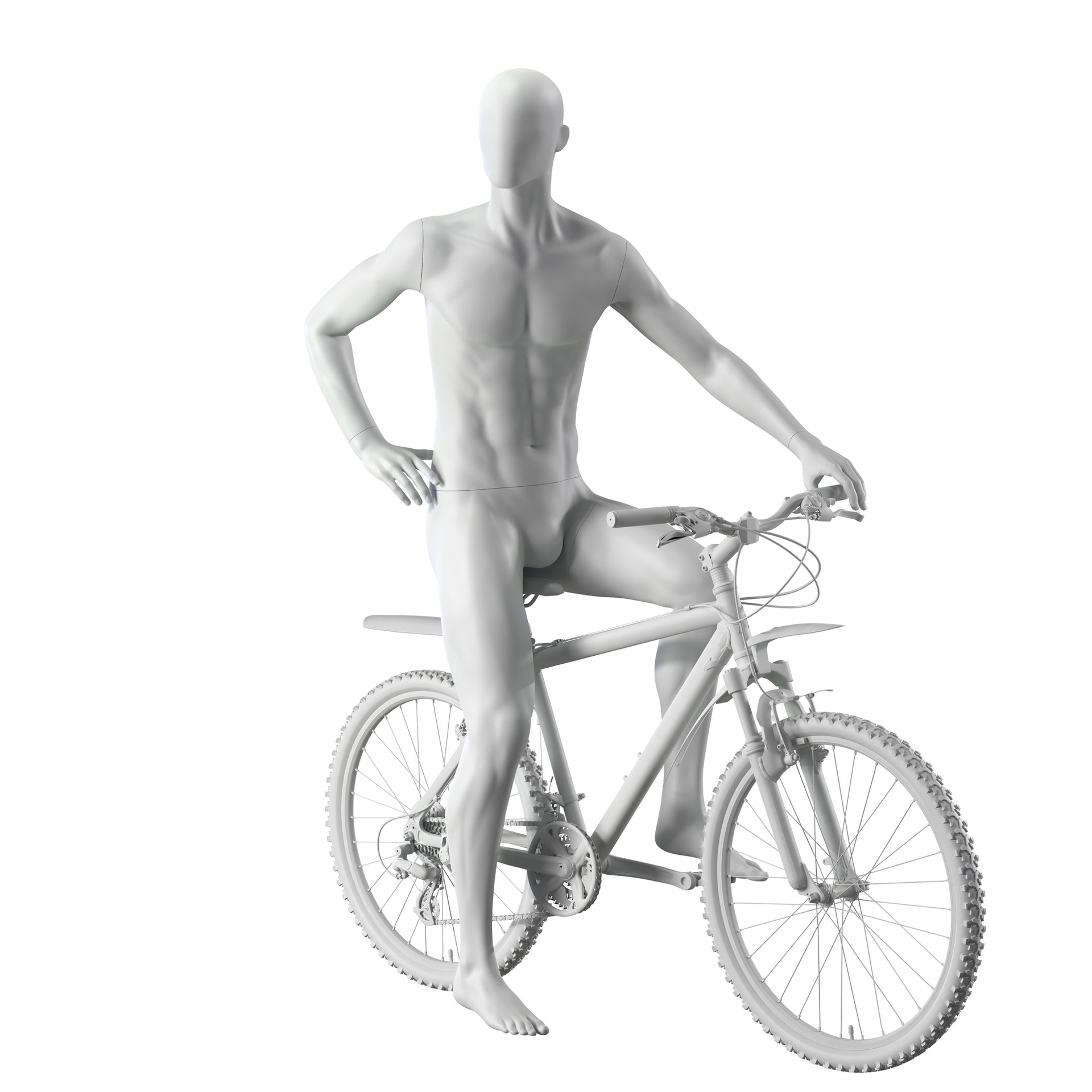 BINK - Radfahrer-Schaufensterpuppe Herr, grau, abstrakter Kopf, sitzende Pose 331