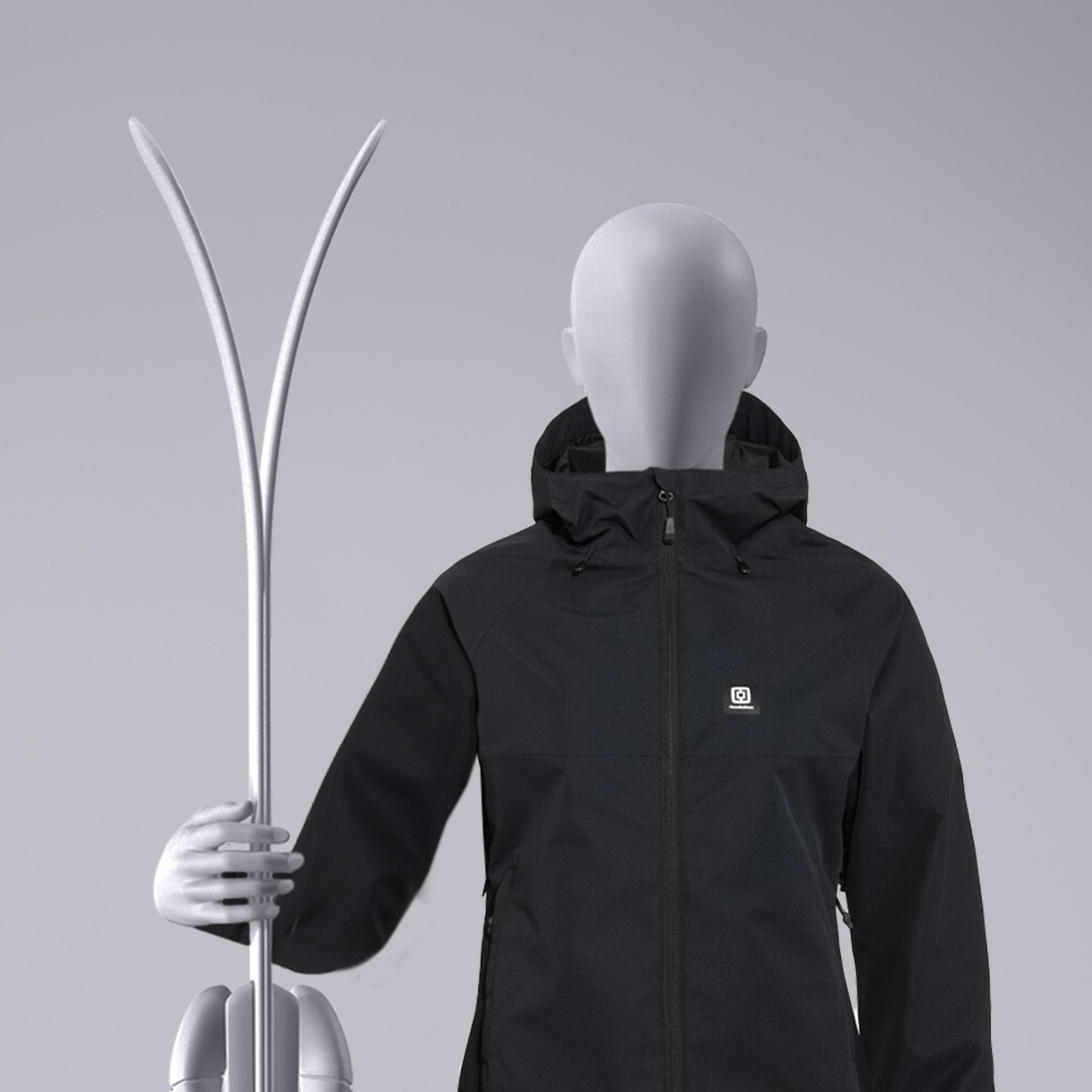 BINK - Ski sport mannequin, female, grey, abstract head, standing pose 10