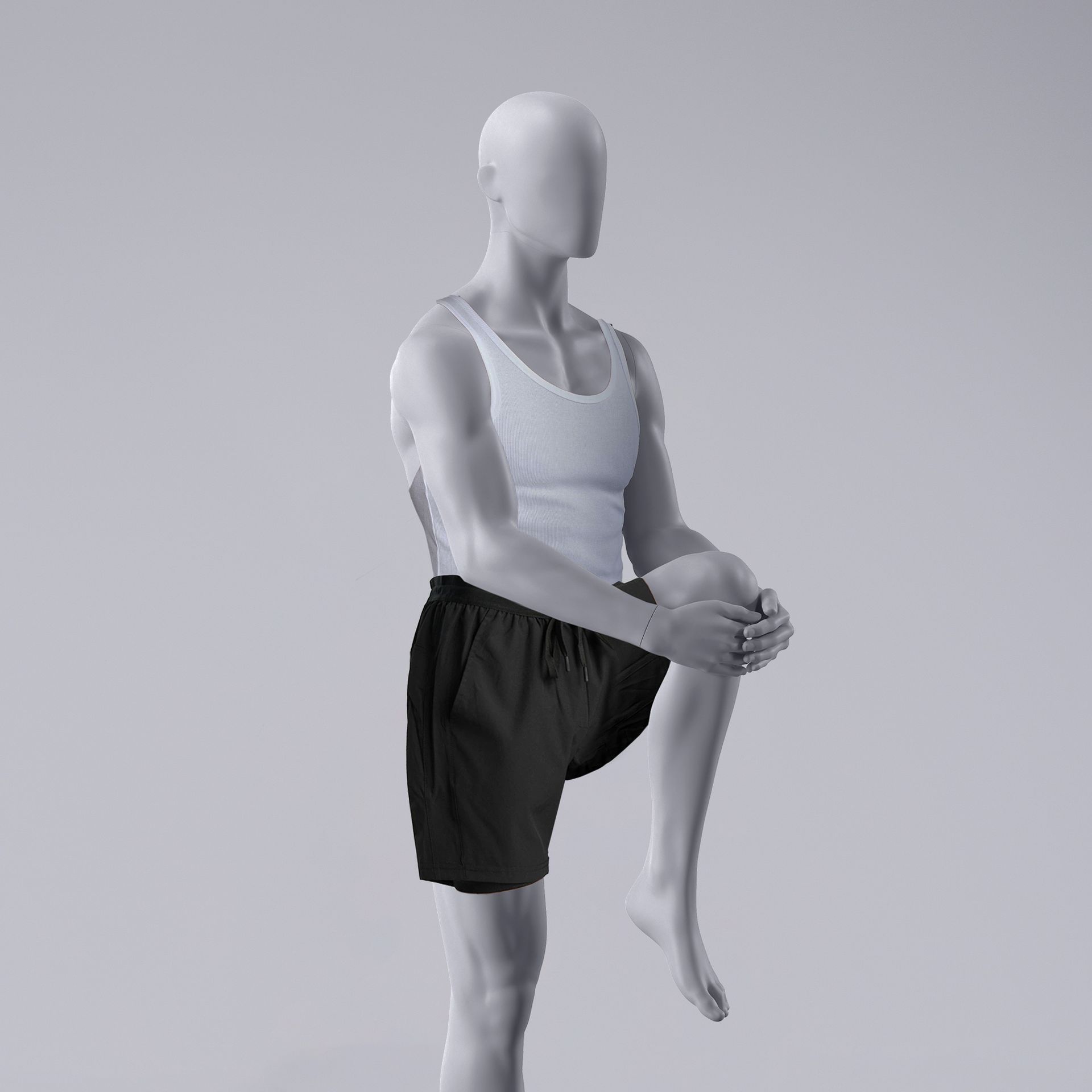 BINK - Stretch Schaufensterpuppe Herr, grau, abstrakter Kopf, stehende Pose 302
