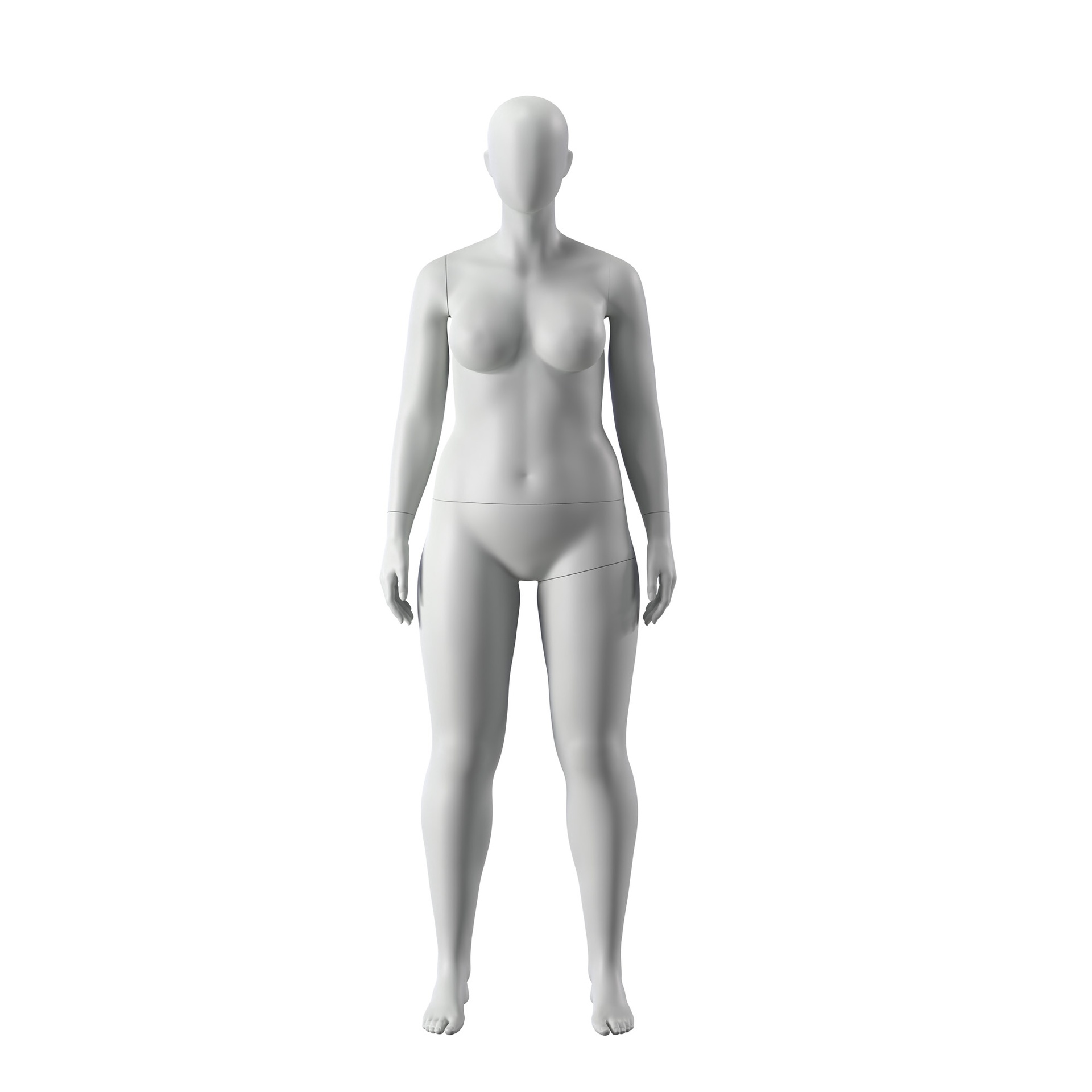 Volslanke sport dames mannequin, grijs, abstract hoofd, staande pose 33