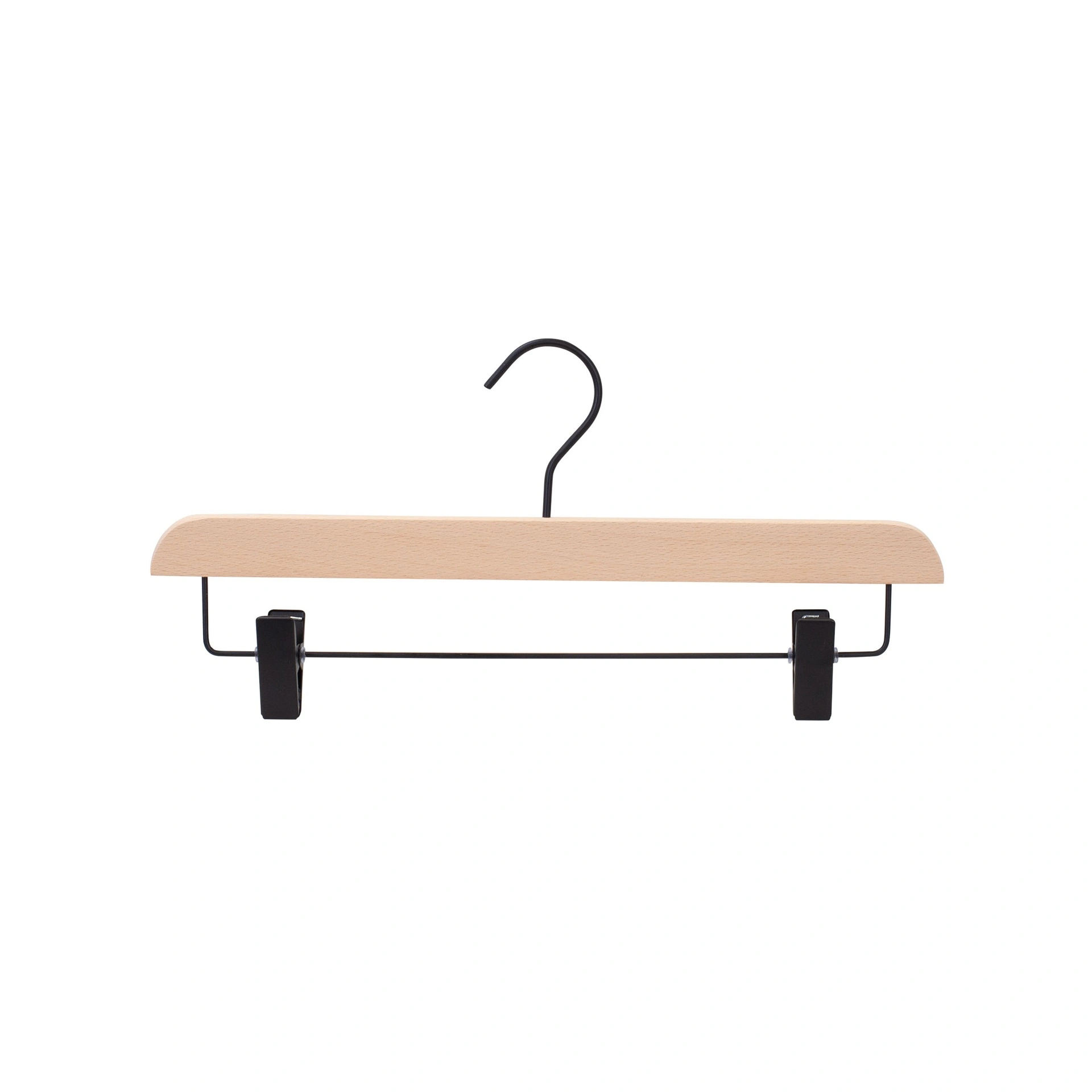 BINK - Percha de madera de haya con pinzas negras, gancho negro, 36 cm de ancho - caja de 50 unidades