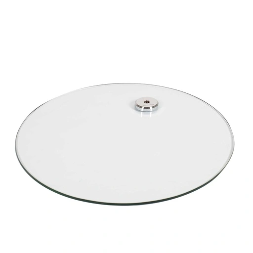Base redonda de cristal templado, Ø 42 cm, conector M12 de acero cromado (8,5 cm)
