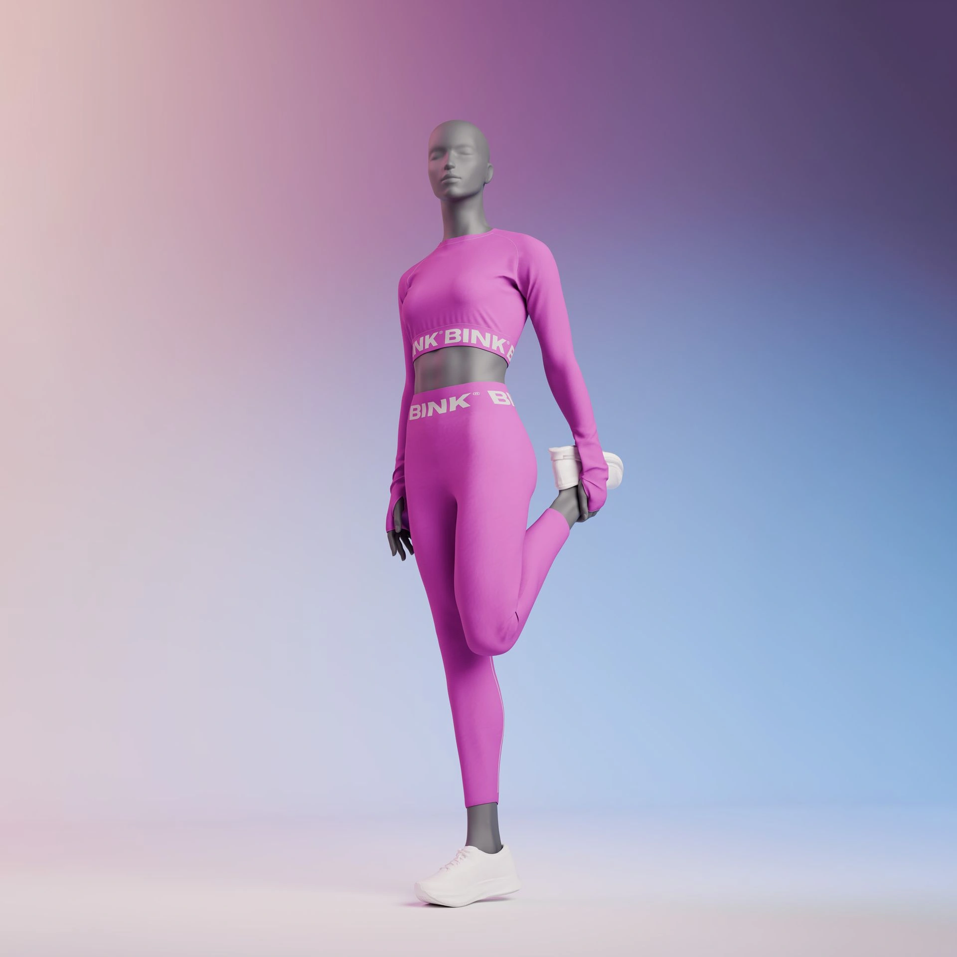 BINK - Stretching dames mannequin, grafiet grijs, gestilleerd hoofd, staande pose 03 