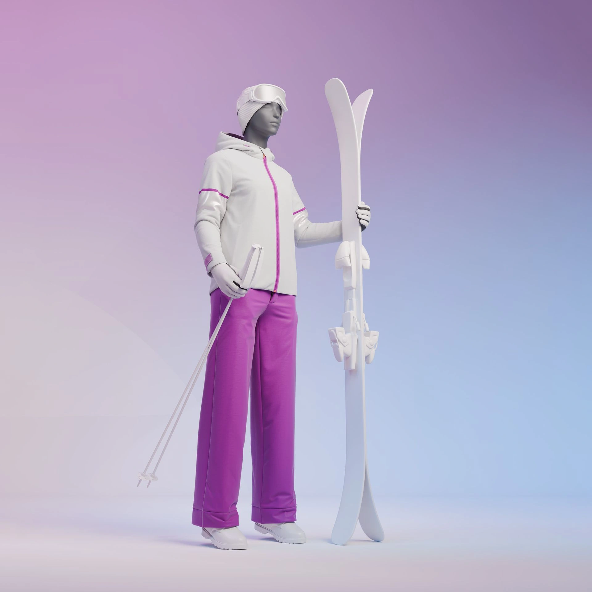 BINK - Ski sport dames mannequin, grafiet grijs, gestilleerd hoofd, staande pose 10 