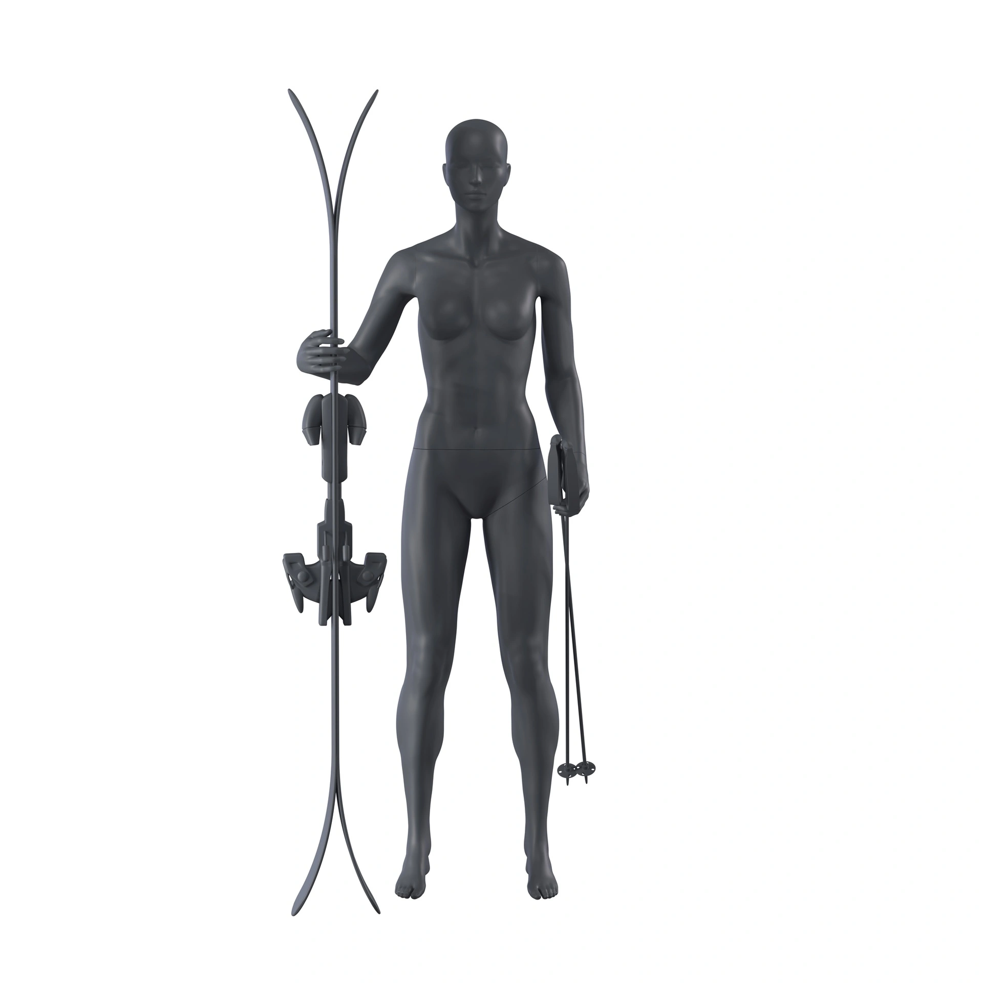 BINK - Mannequin sportif de ski, femme, gris graphite, tête abstraite, pose debout 10