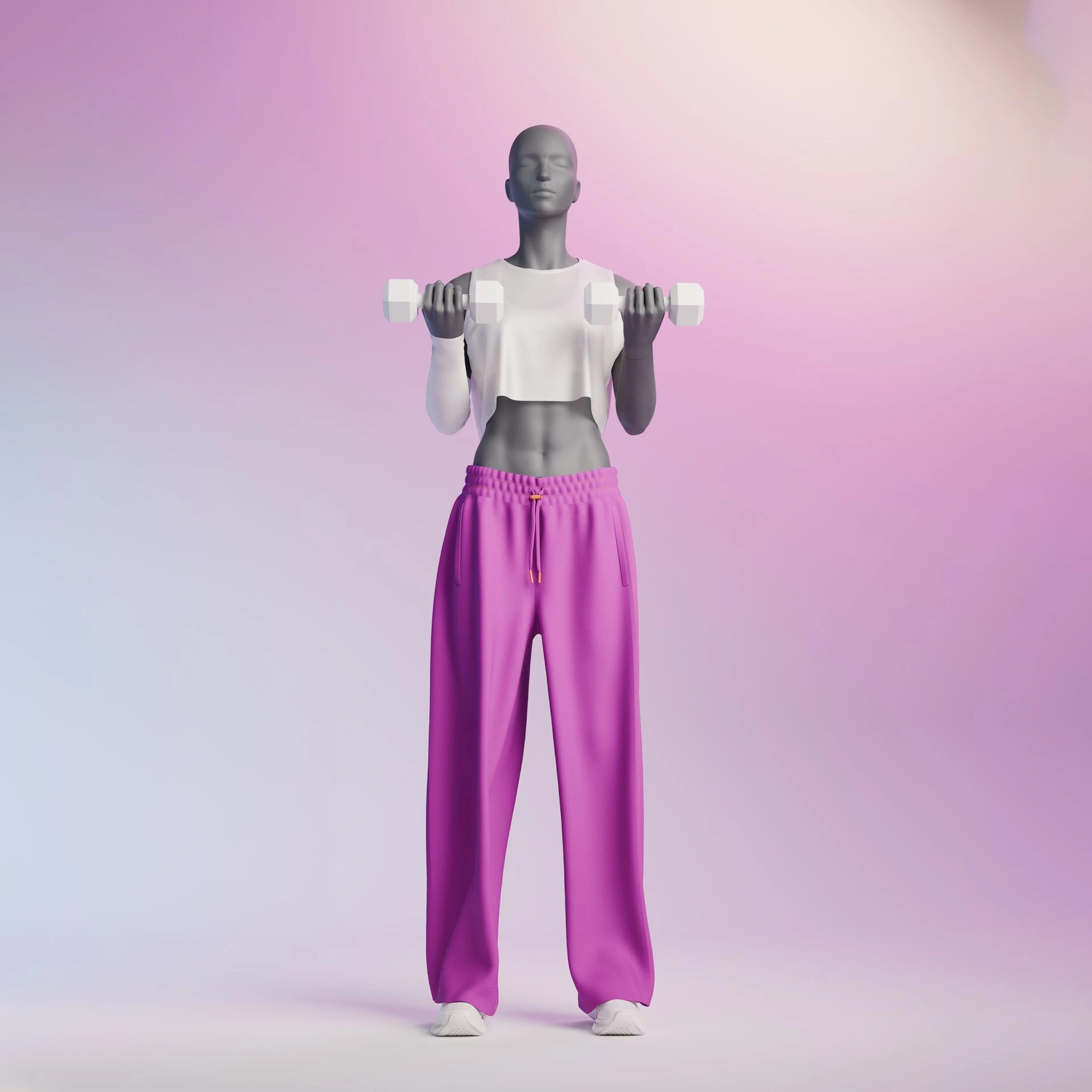 BINK - Kettlebell fitness dames mannequin, grafiet grijs, gestilleerd hoofd, staande pose 12
