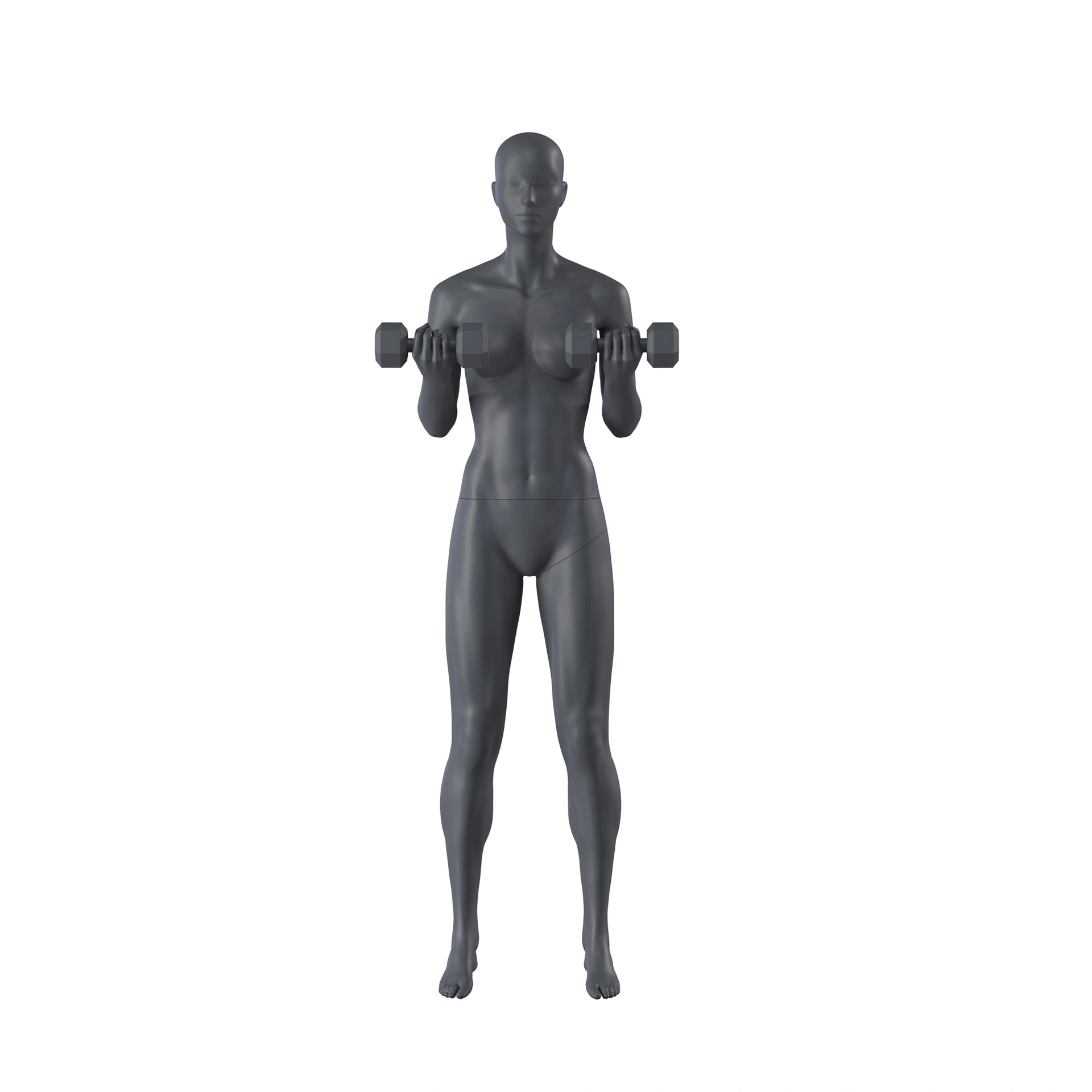 BINK - Kettlebell fitness dames mannequin, grafiet grijs, gestilleerd hoofd, staande pose 12