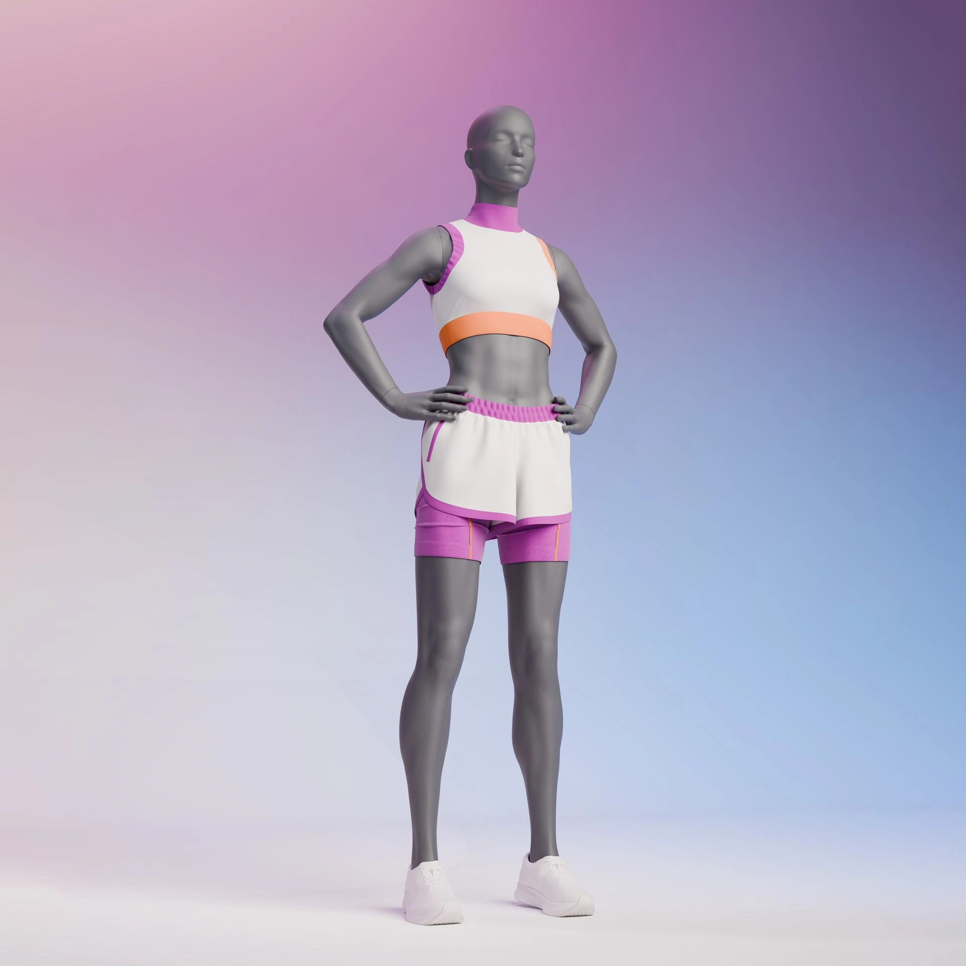 BINK - Sport dames mannequin, grafiet grijs, gestilleerd hoofd, staande pose 13