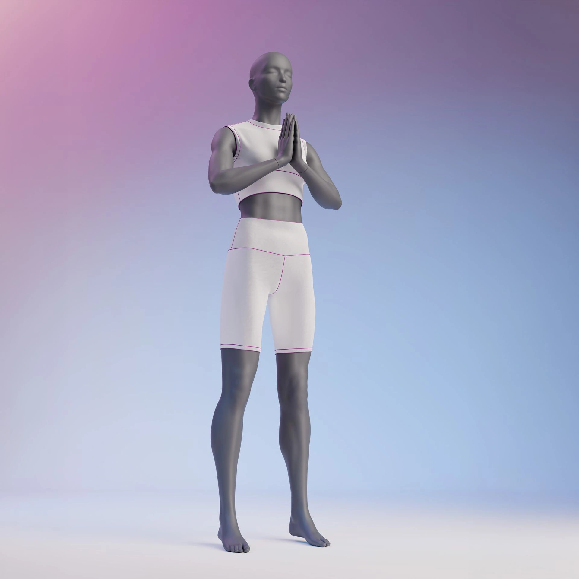 Yoga sport mannequin, female, graphite grey, stylised head, standing pose 17