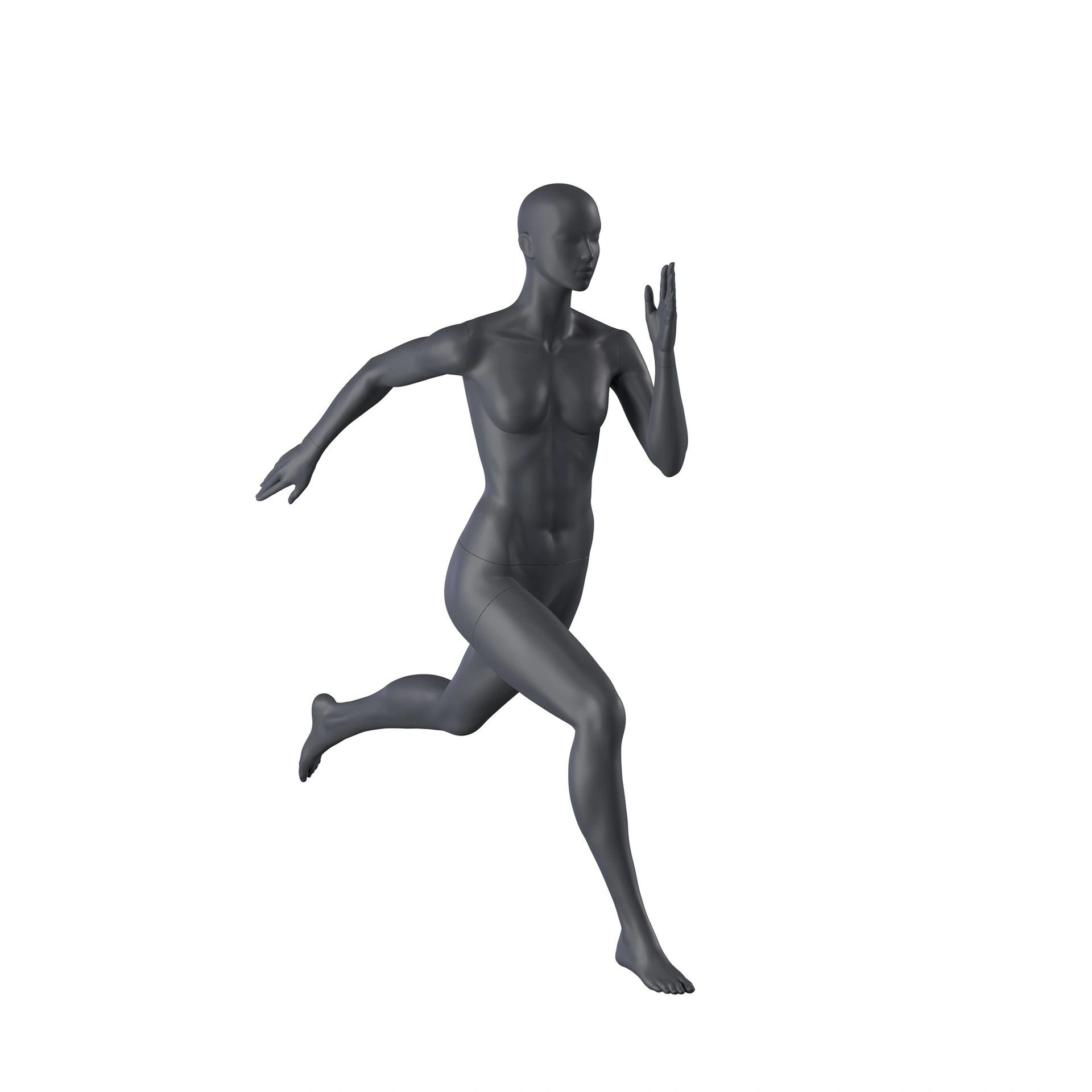 BINK - Mannequin sportif de sprint, femme, gris graphite, tête abstraite, pose debout 25