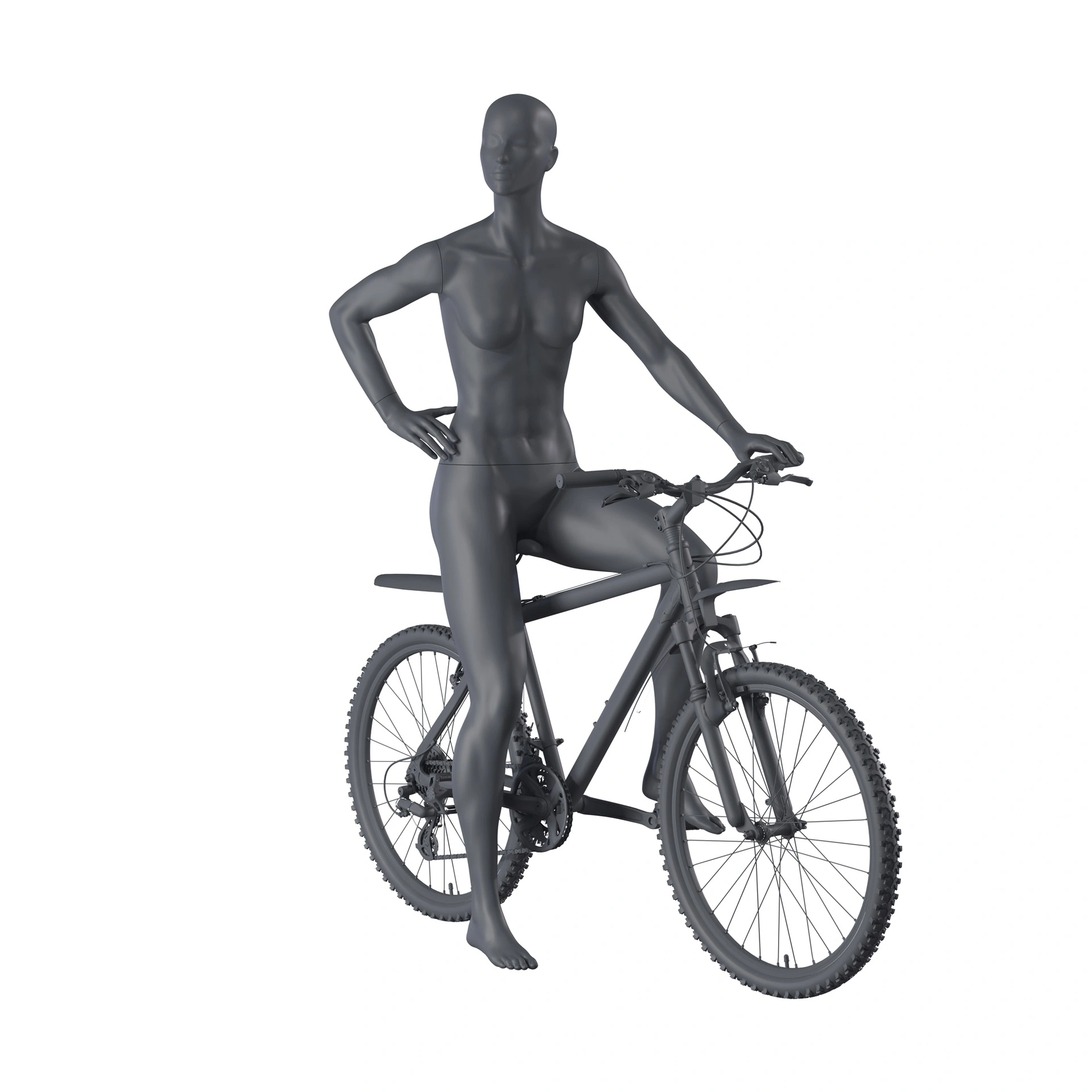 BINK - Radfahrer-Schaufensterpuppe Dame, graphitgrau, stillierten Kopf, stehende Pose 28