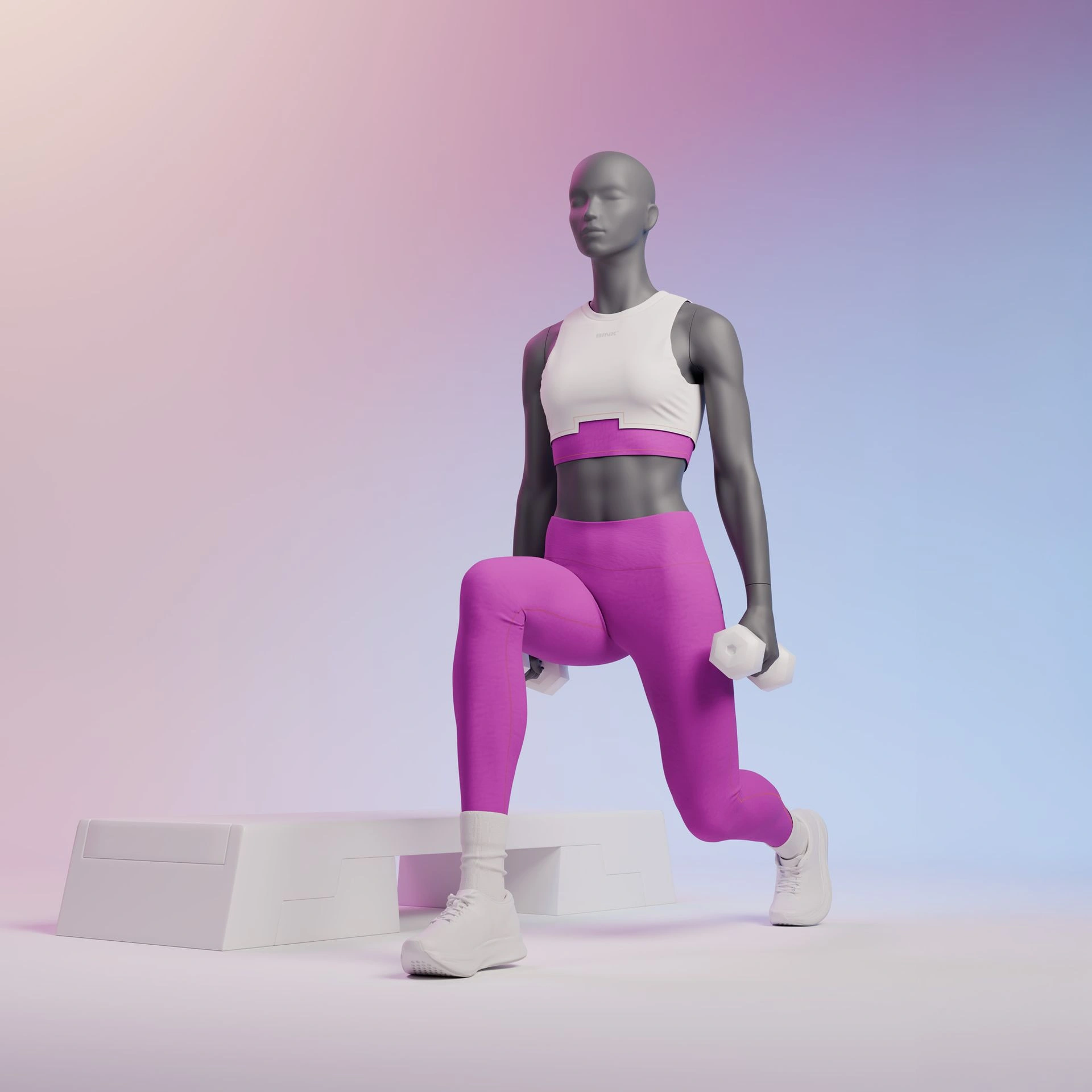 BINK - Fitness sport dames mannequin, grafiet grijs, gestilleerd hoofd, staande pose 171 