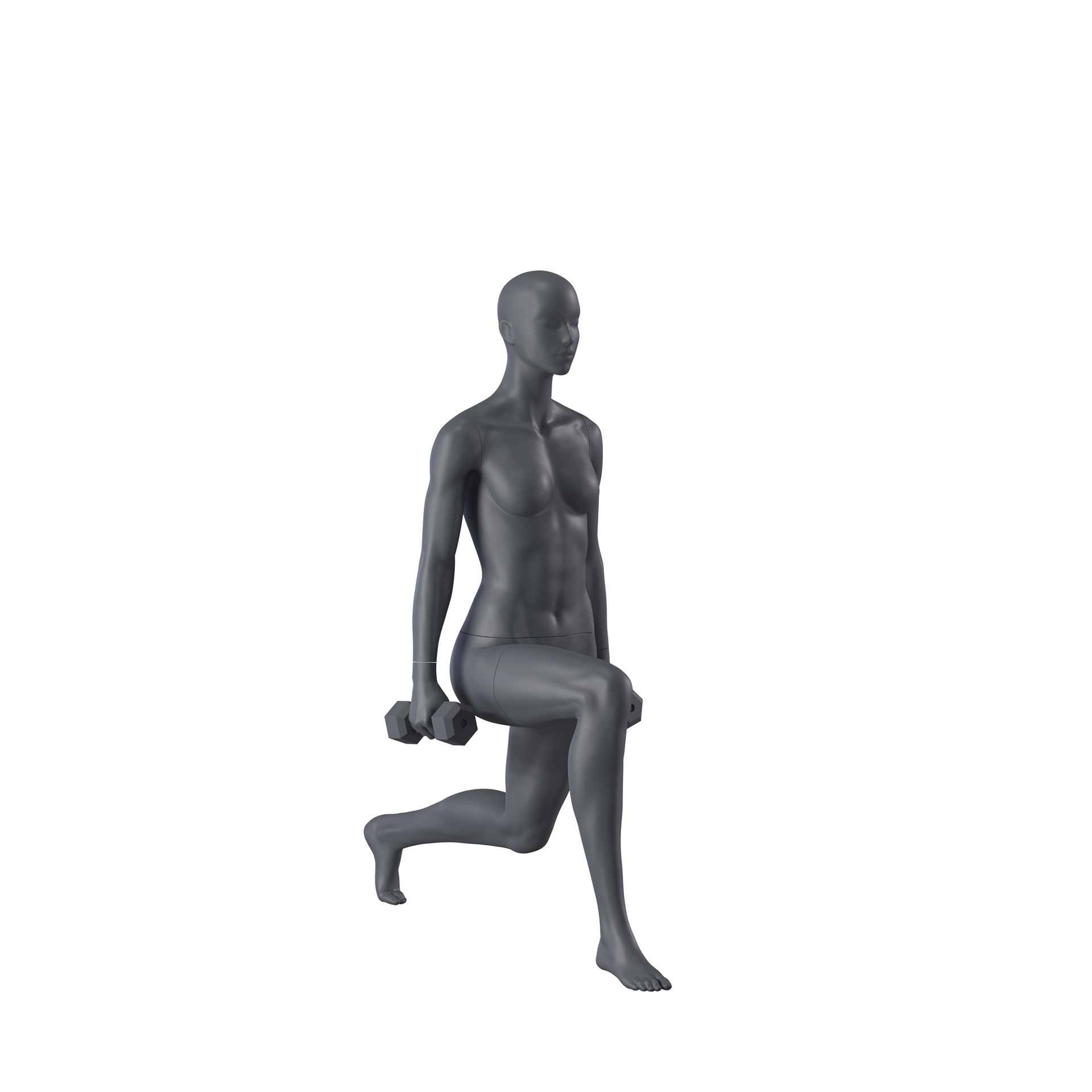 BINK - Fitness sport dames mannequin, grafiet grijs, gestilleerd hoofd, staande pose 171 