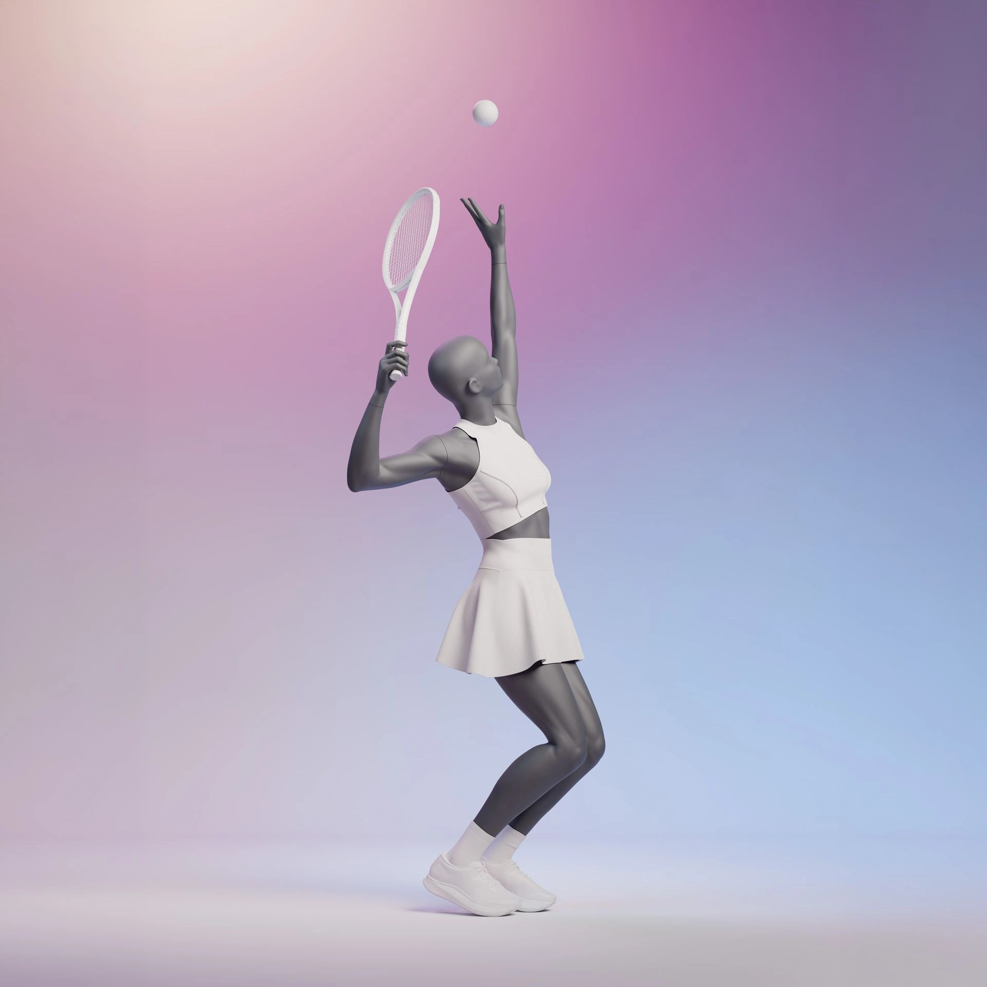 BINK - Tennis and padel sport mannequin, female, graphite grey, stylised head, standing pose 50