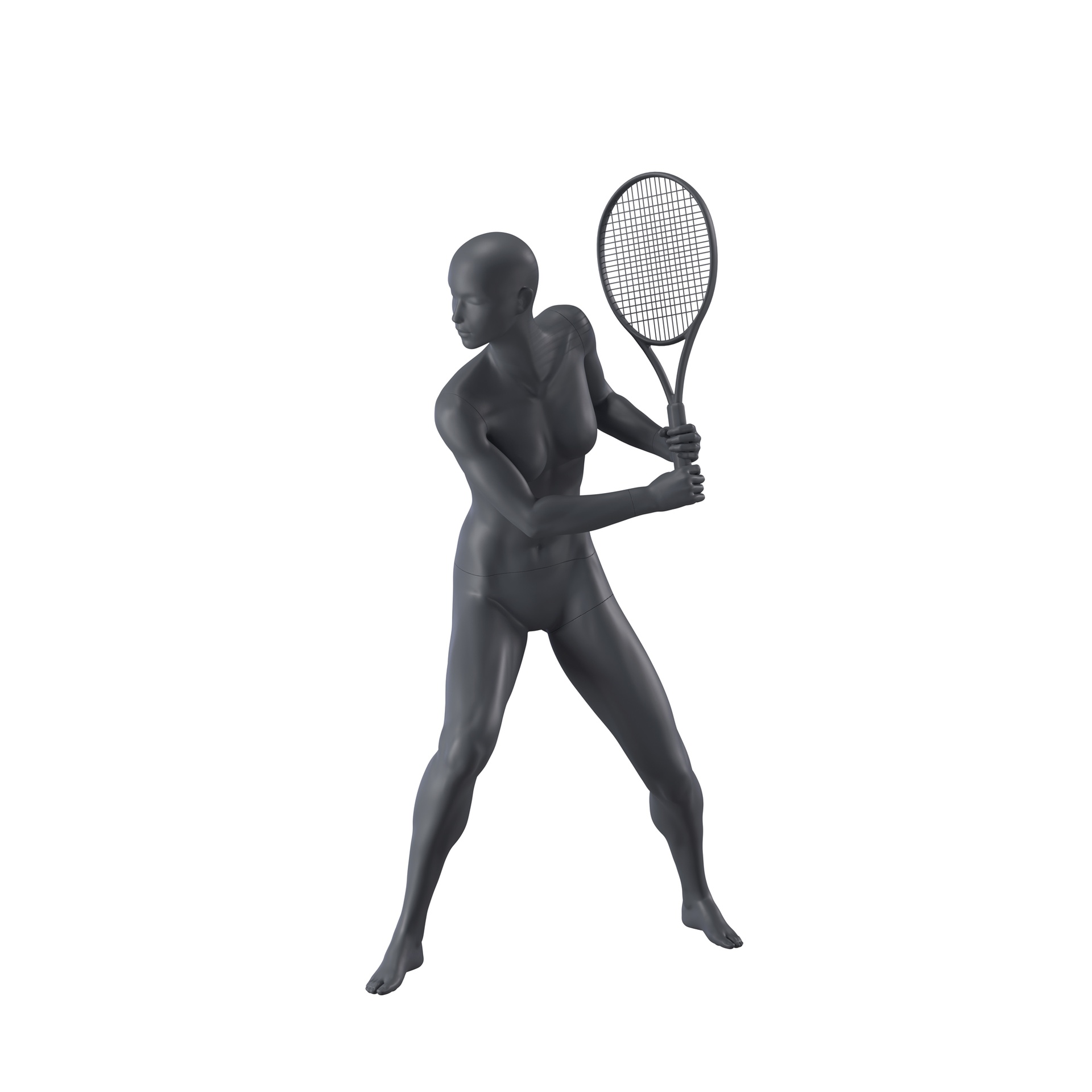 BINK - Maniquí de deporte tenis, mujer, gris grafito, cabeza estilizada, postura de pie 53