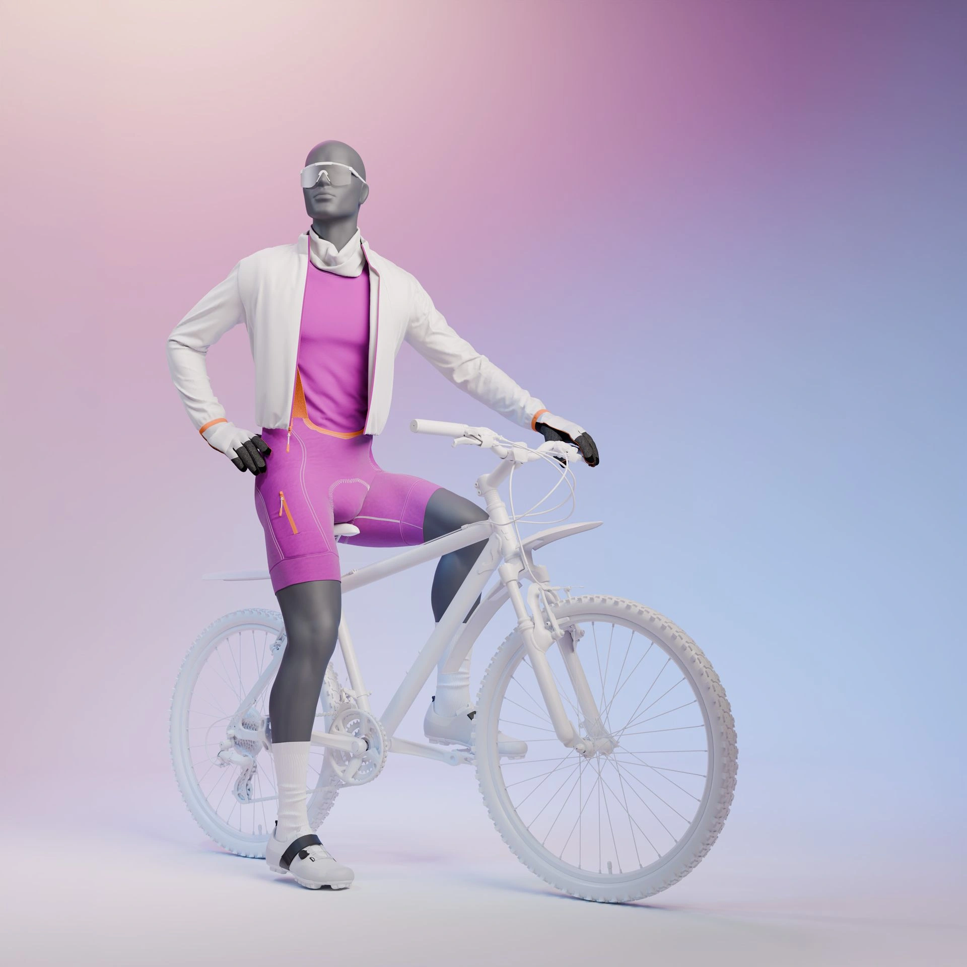 BINK - Cycling sport mannequin, male, graphite grey, stylised head, seated pose 331
