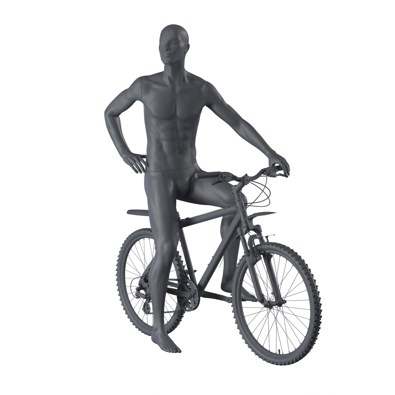 BINK - Cycling sport mannequin, male, graphite grey, stylised head, seated pose 331