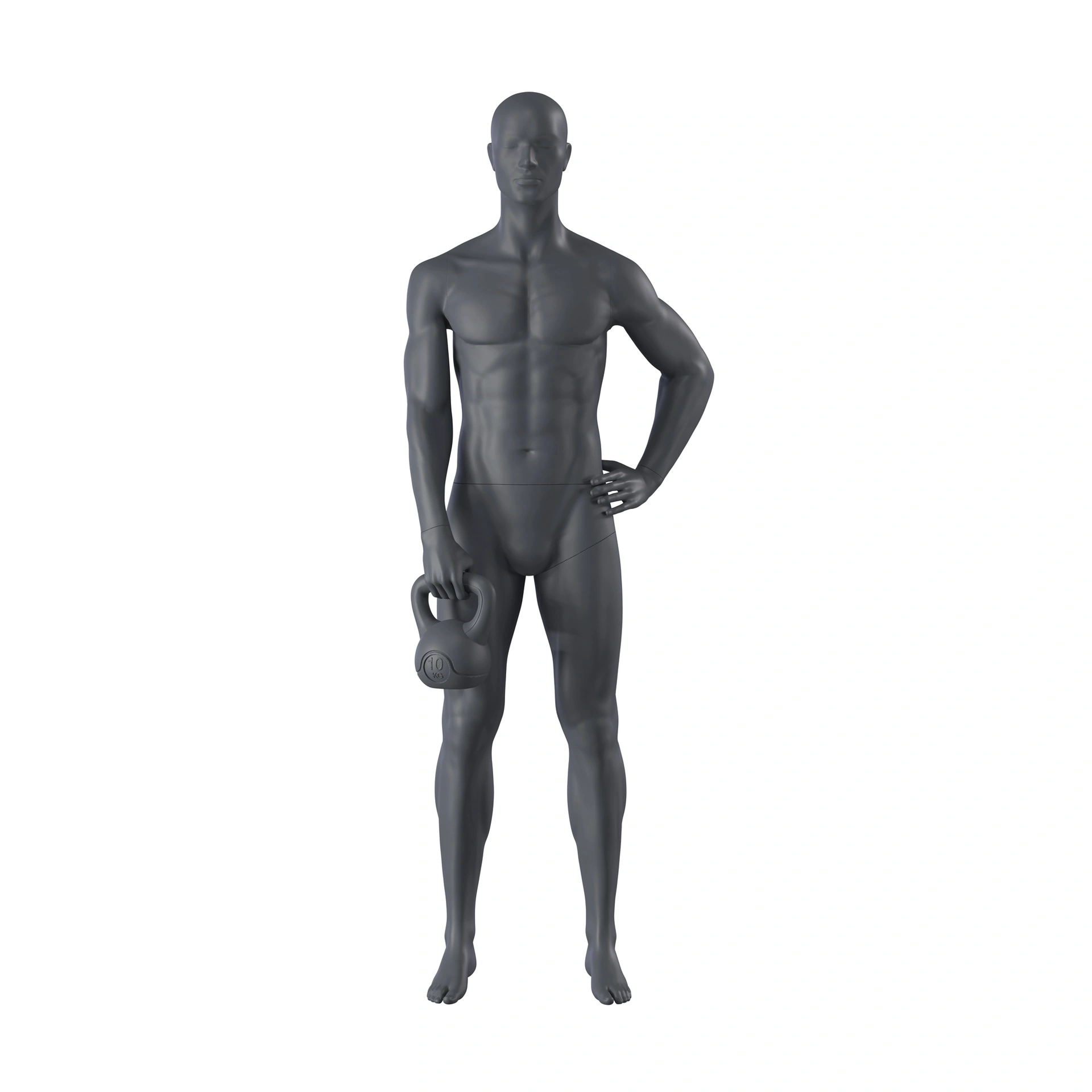 BINK - Fitness sport heren mannequin, grafiet grijs, gestilleerd hoofd, staande pose 317 