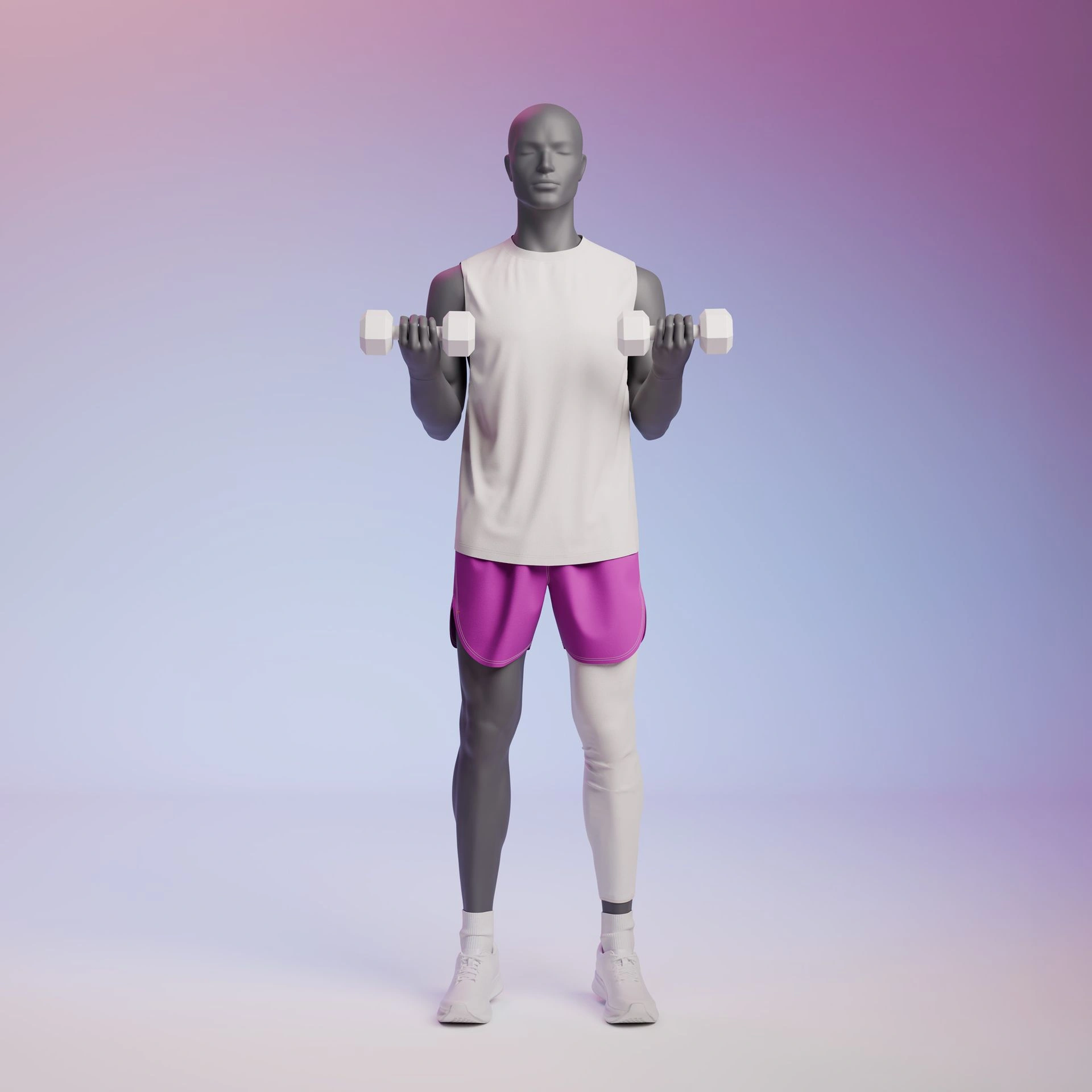 BINK - Fitness sport heren mannequin, grafiet grijs, gestilleerd hoofd, staande pose 319 