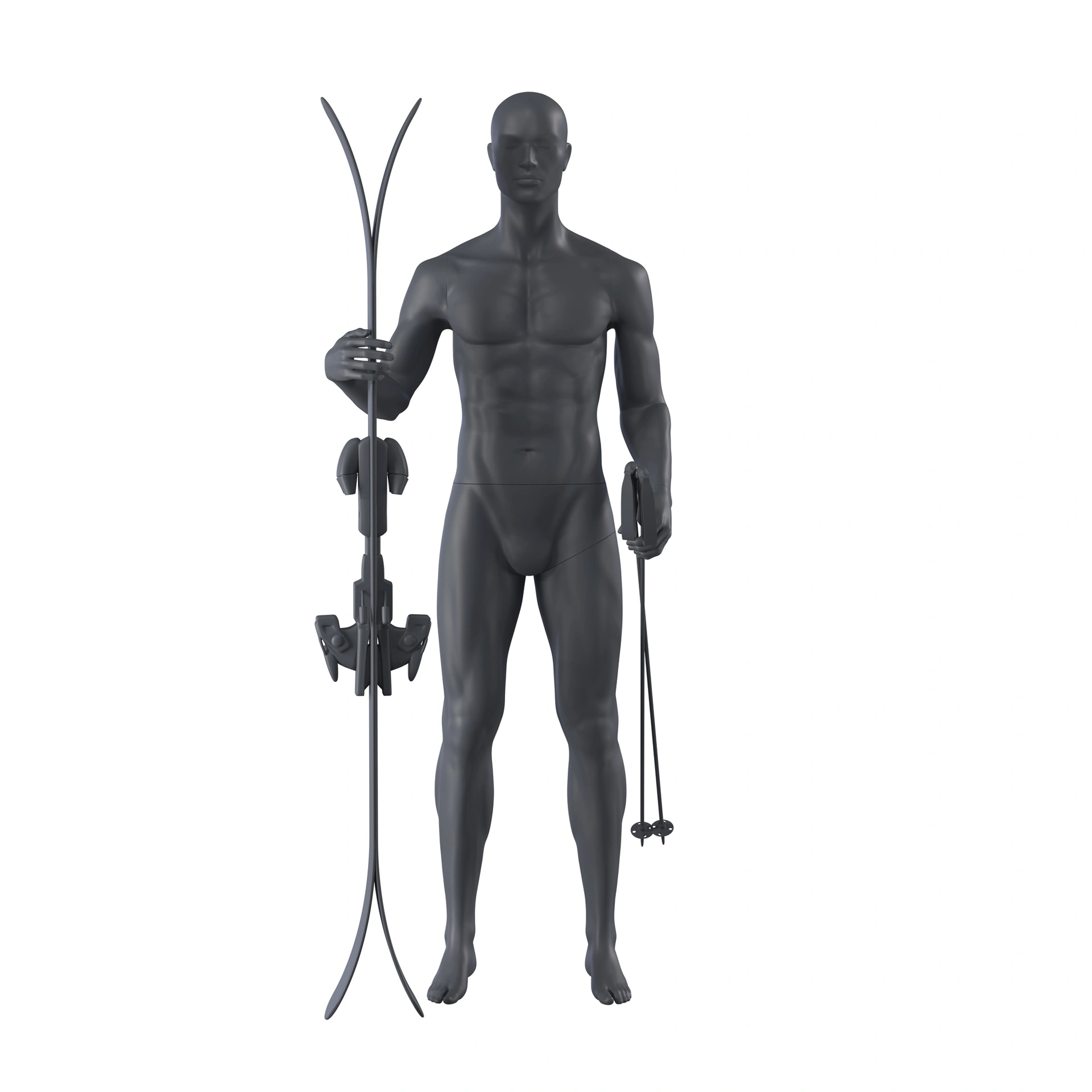 BINK - Ski sport mannequin, male, graphite grey, stylised head, standing pose 312 
