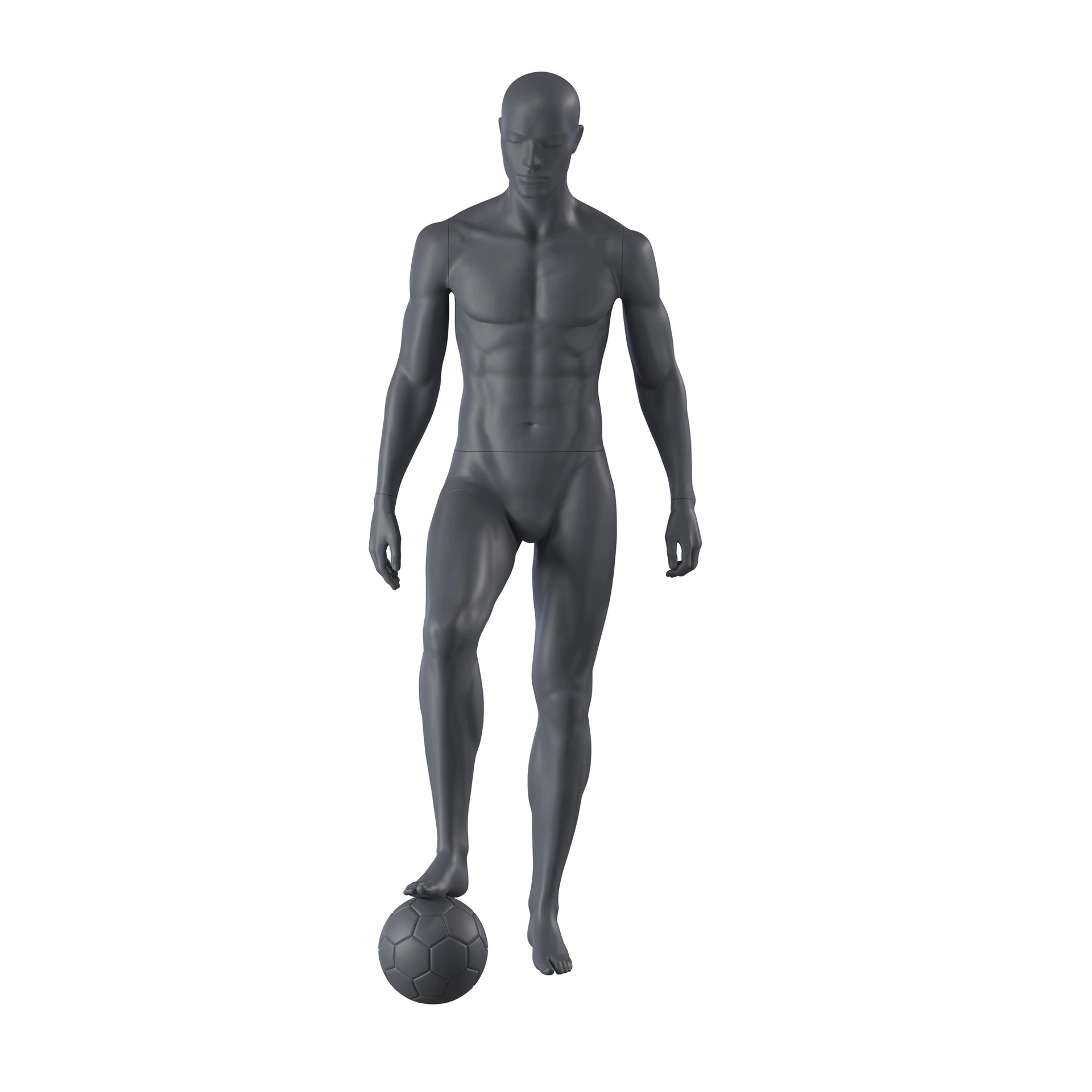 BINK - Soccer sport mannequin, male, graphite grey, stylised head, standing pose 320