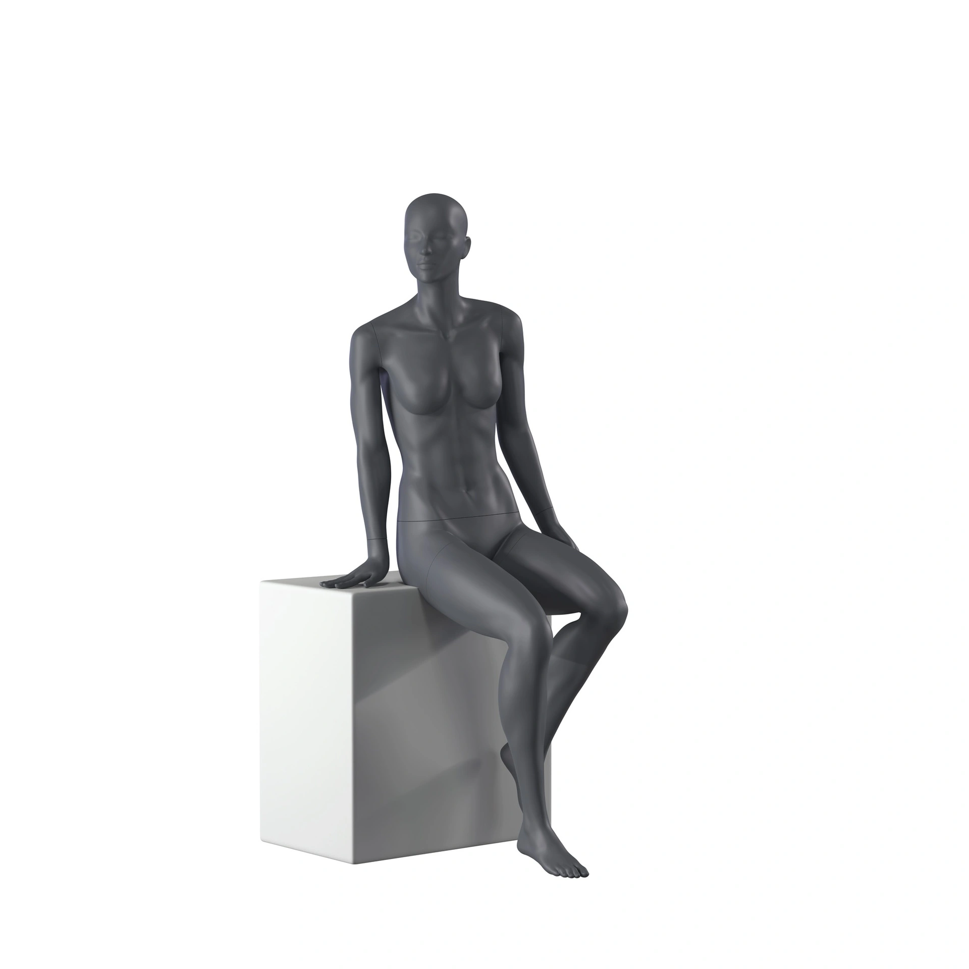 BINK - Mannequin sportif, femme, gris graphite, tête stylisée, pose assise 54