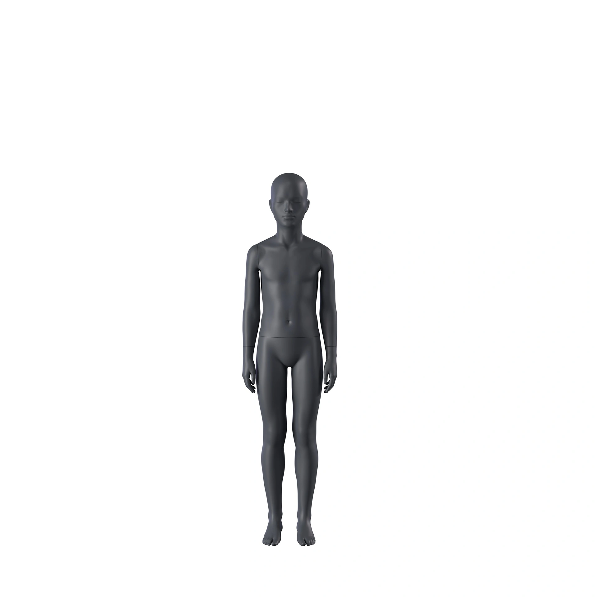 Maniquí de deporte niño, gris grafito, 10 años, cabeza estilizada, postura de pie 608 