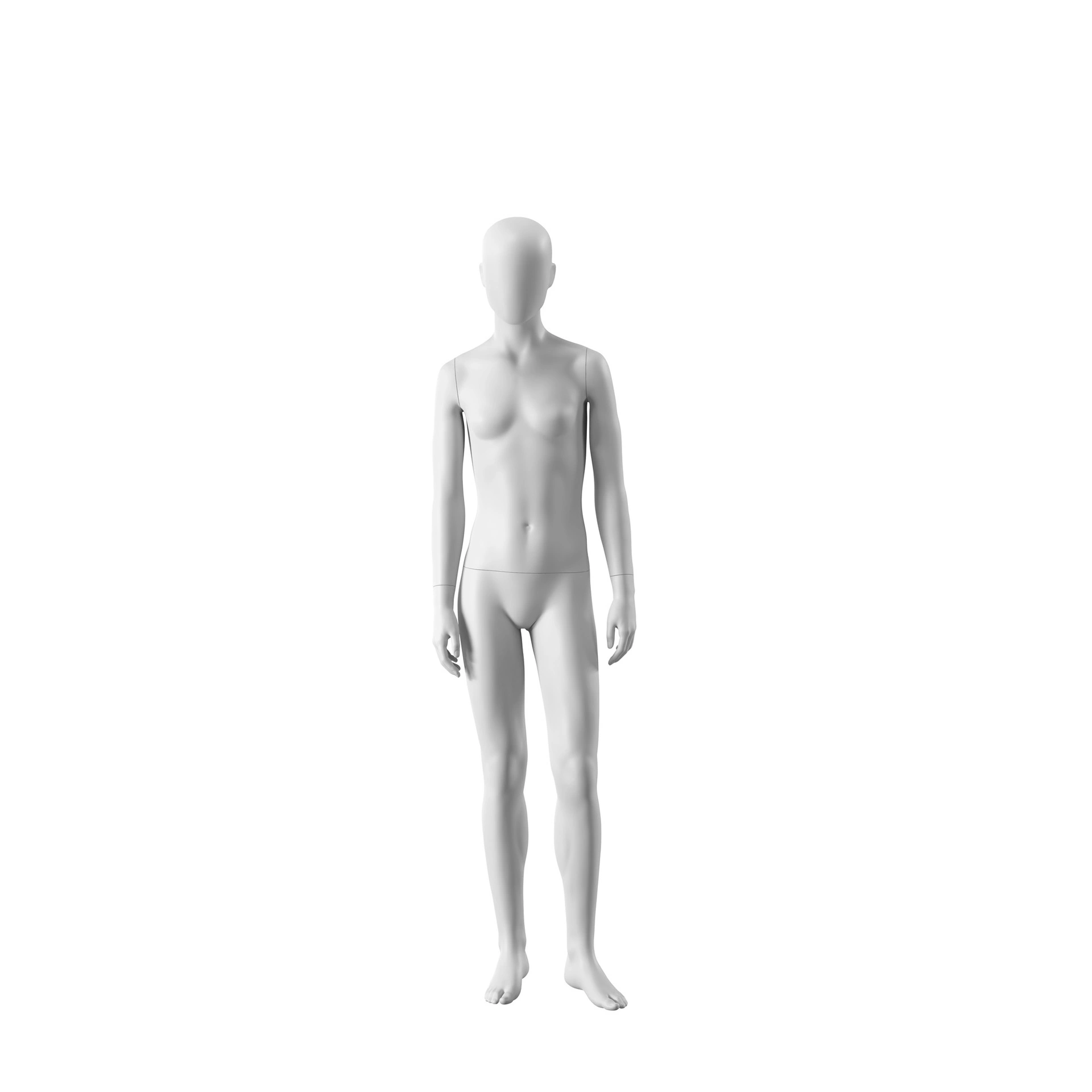 Maniquí infantil abstracto blanco, con cabeza abstracta, Chica de 14 años, en blanco, postura CM314