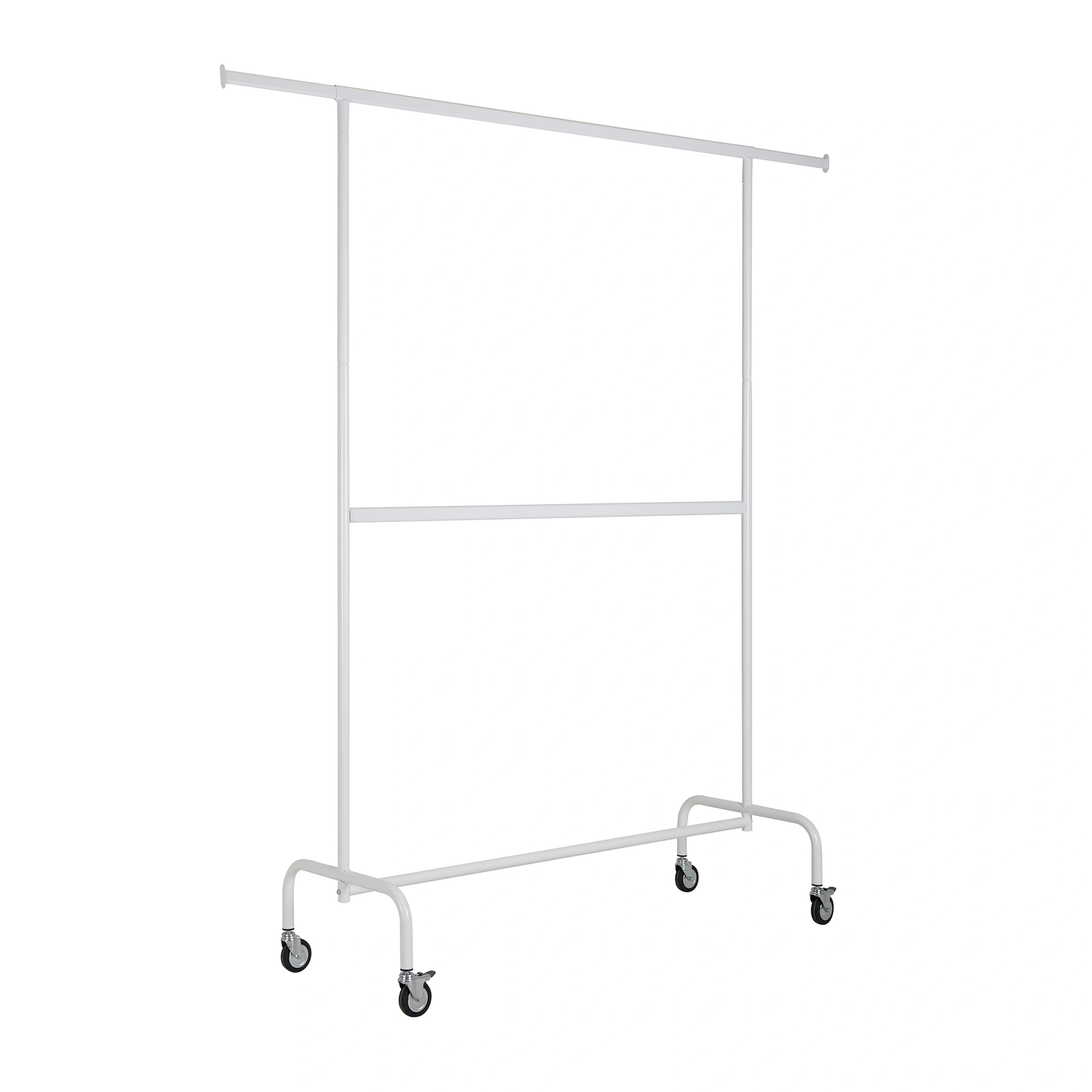 BINK - Kleiderständer auf Rollen mit fester Mittelstange, 140cm, weiße Pulverbeschichtung