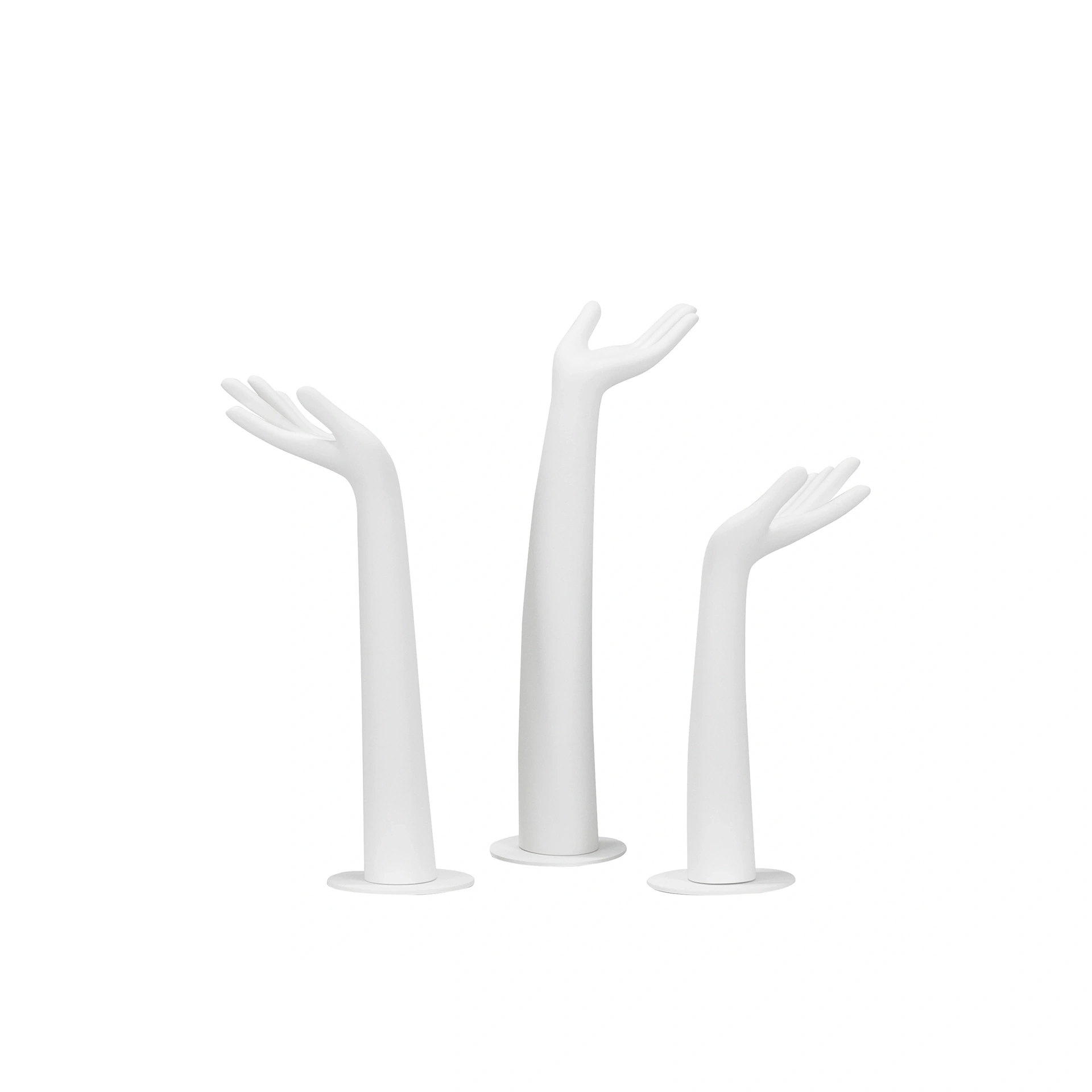 Set de 3 présentoirs mains femme, blanc avec base blanche