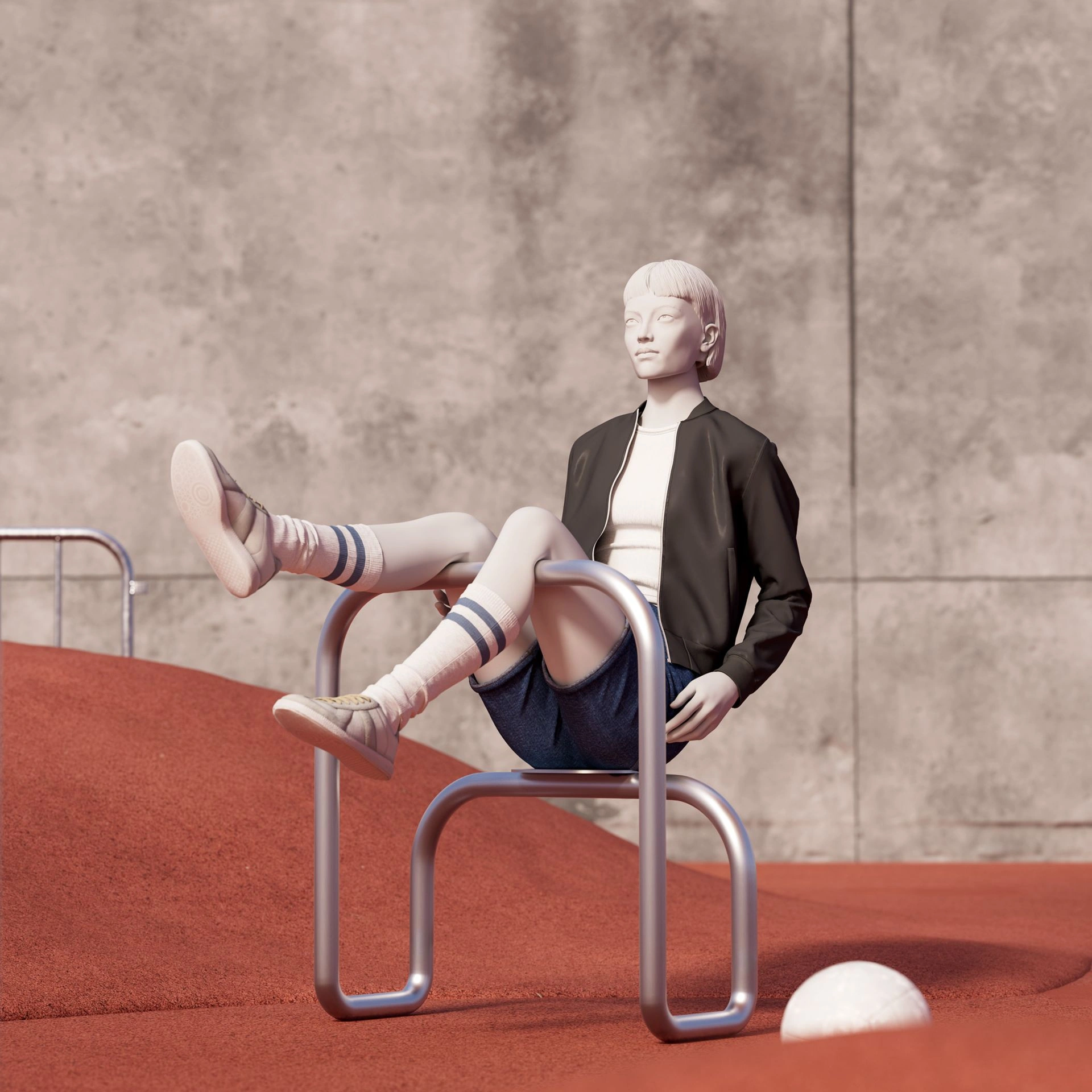 BINK - Dames mannequin, collectie NXT - gen Z, kleur lichtgrijs, zittende pose 002