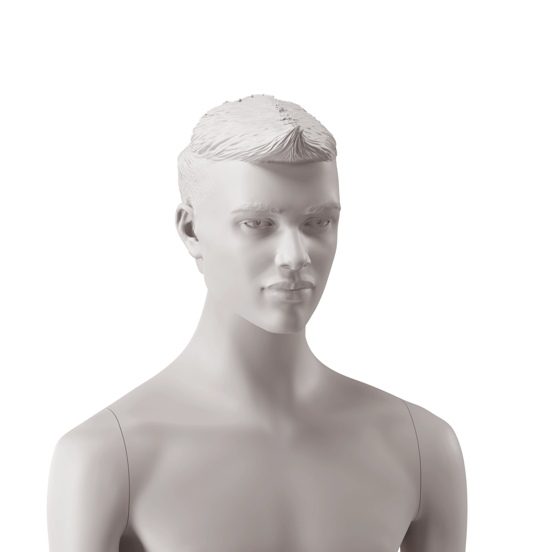 BINK - Cabeza masculina con cabello estilizado corte mullet, color gris claro