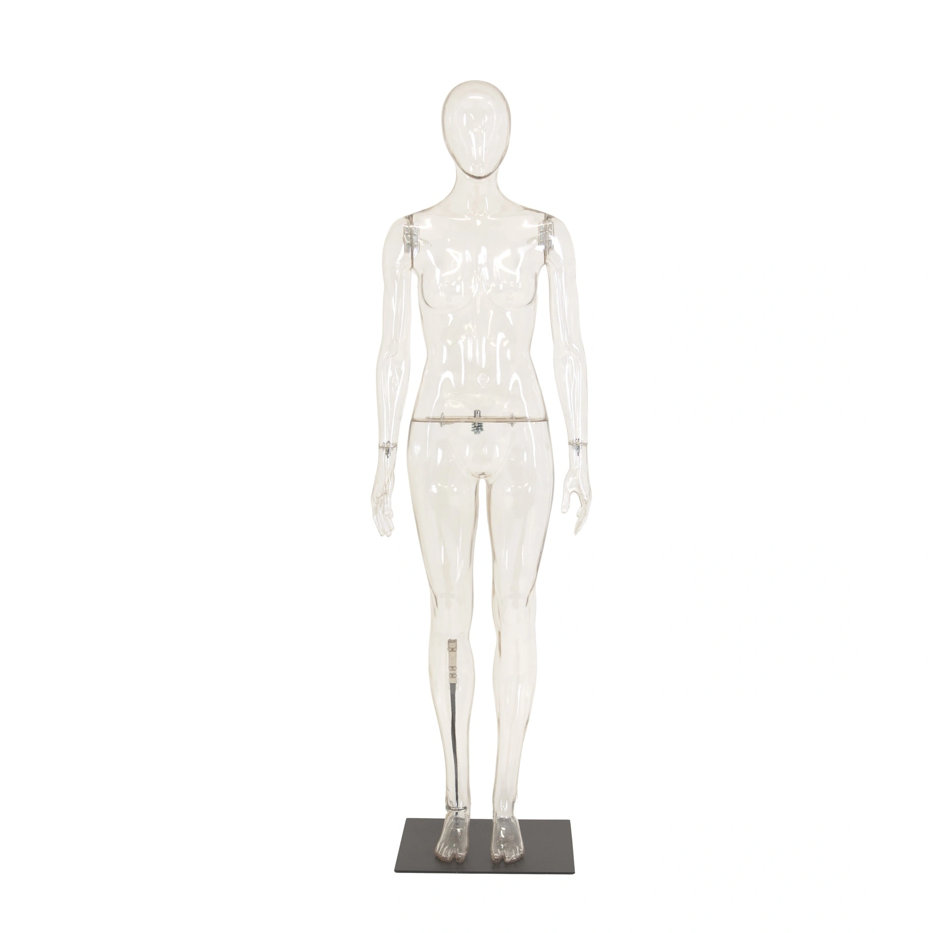 BINK - Transparente Damen-Schaufensterpuppe, Kunststoff, Metallfußplatte und Wadenstift